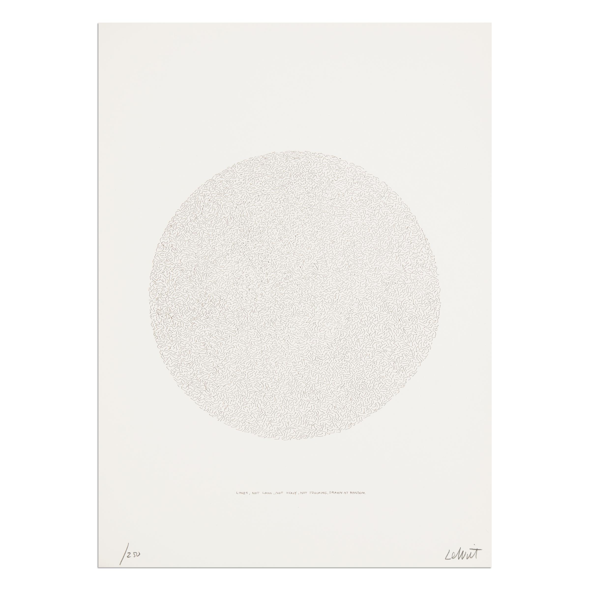 Sol LeWitt (American, 1928-2007)
Lines, Not Long, Not Heavy, Not Touching, Drawn at Random (Circle), 1970
Medium: Lithograph on wove paper
Dimensions: 44.5 × 32.1 cm (17.5 × 12.6 in)
Edition of 250: Hand-signed and numbered in pencil
Publishers: