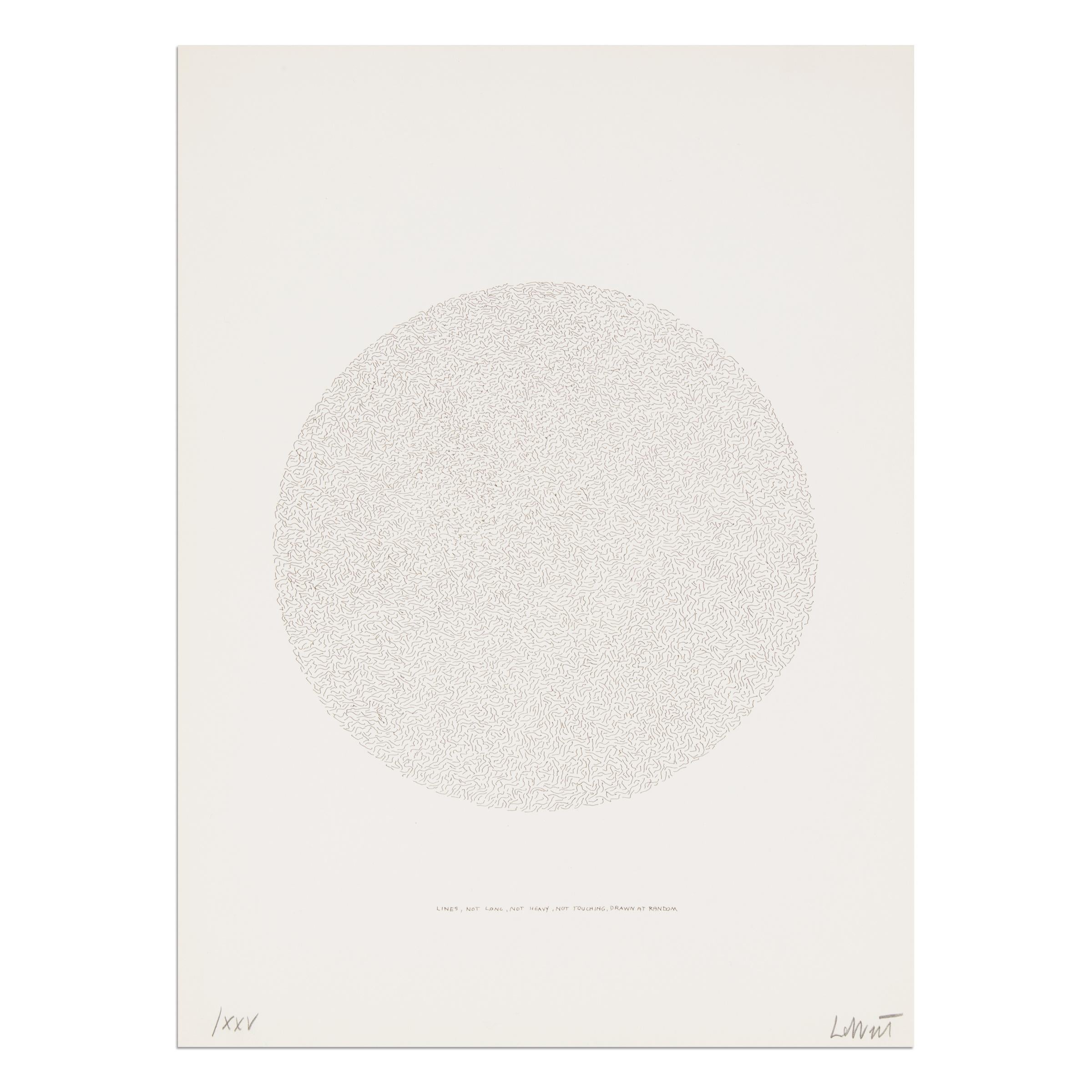 Sol LeWitt (American, 1928-2007)
Lines, Not Long, Not Heavy, Not Touching, Drawn at Random (Circle), 1970
Medium: Lithograph on wove paper
Dimensions: 44.5 × 32.1 cm (17.5 × 12.6 in)
Edition of 250: Hand-signed and numbered in pencil
Publishers: