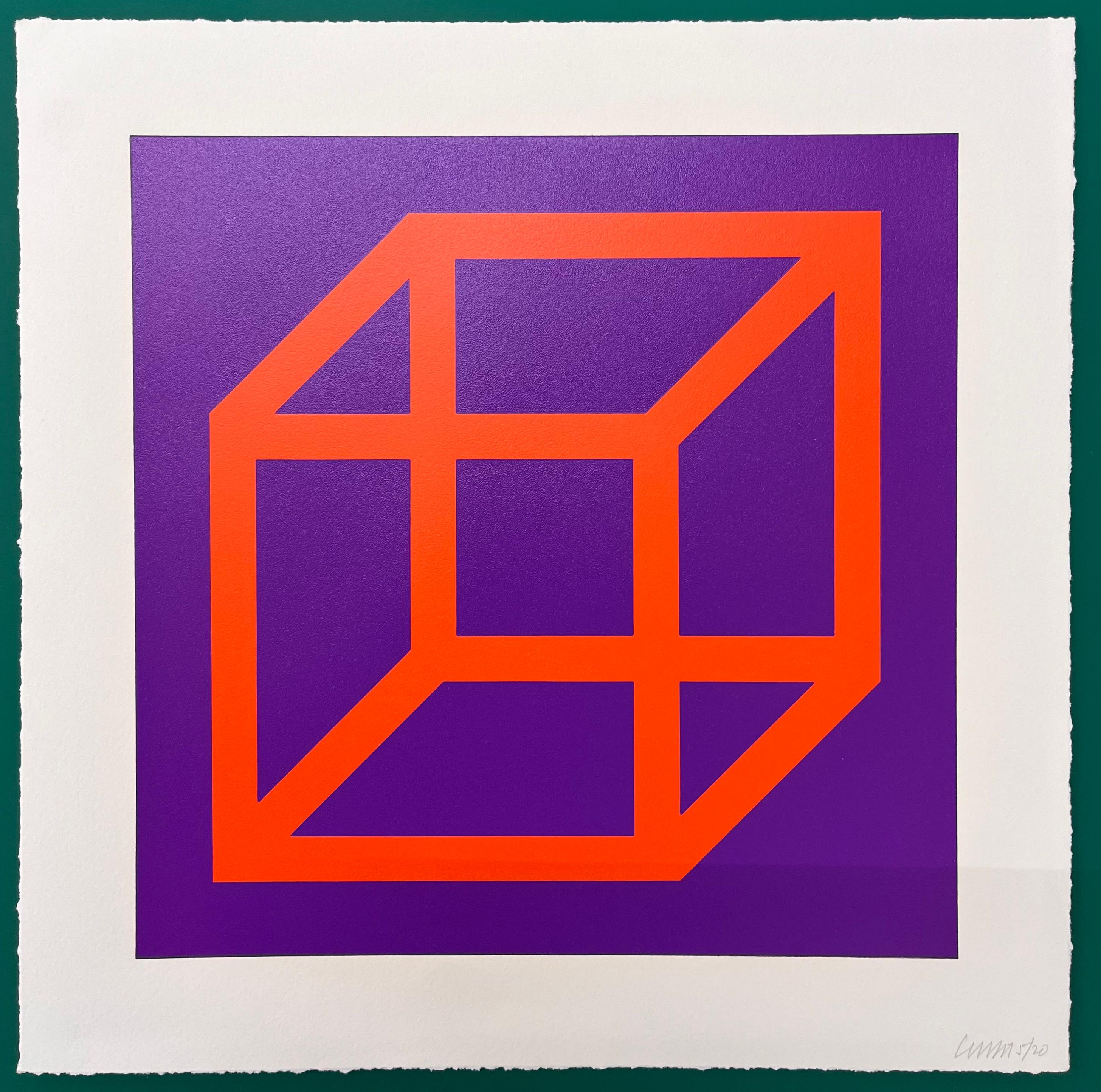 Sol LeWitt Abstract Print - Sol Lewitt, "Open Cube in Color on Color, 24.Orange on Purple", 2003