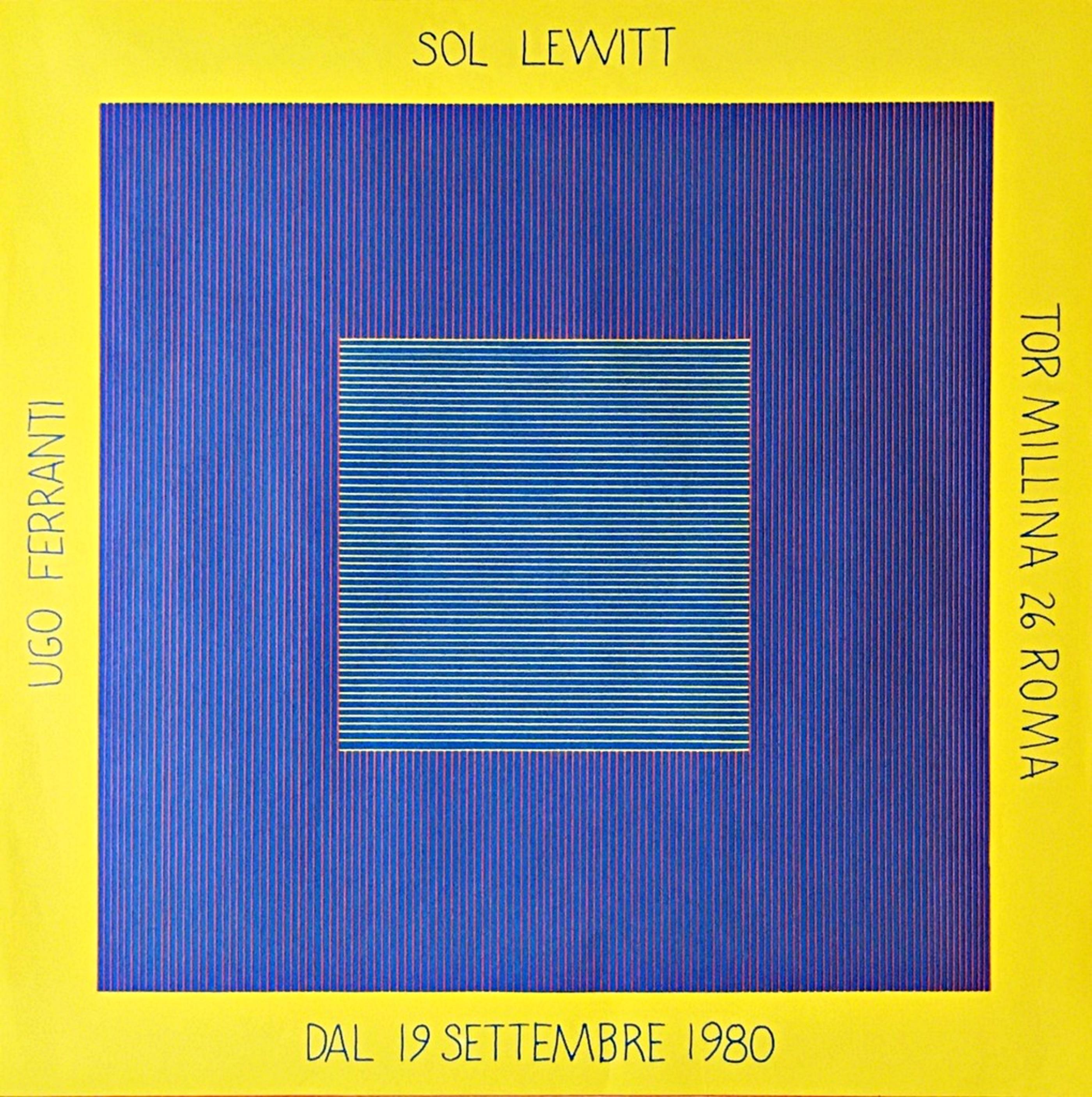 Rare Italian exhibition invitation Ugo Ferranti hand signed by Sol Lewitt Framed - Abstract Geometric Print by Sol LeWitt
