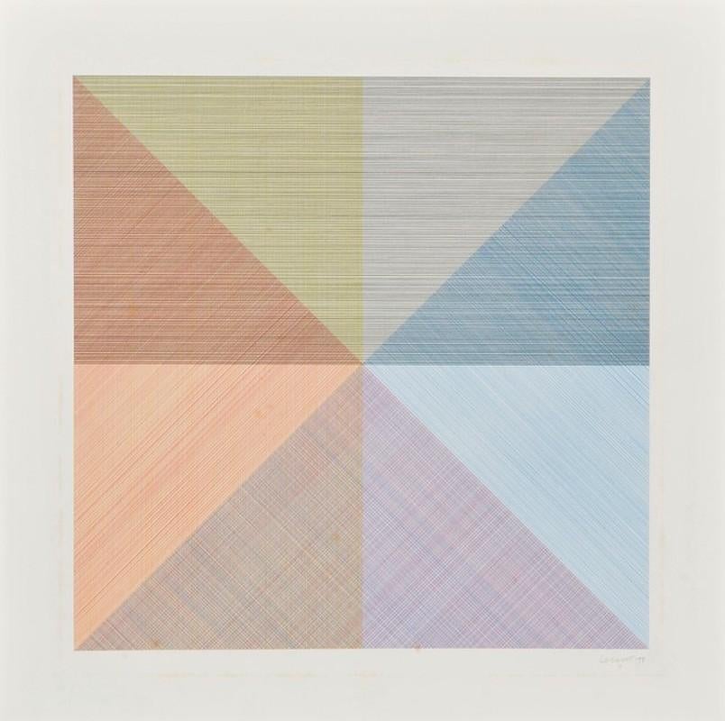 An original screenprint created by Sol LeWitt in 1980, this untitled artwork is from Eight Squares with a Different Color in Each Half Square, is hand-signed by the artist in pencil and numbered, measuring 18 x 18 in. (45.7 x 45.7 cm), unframed,