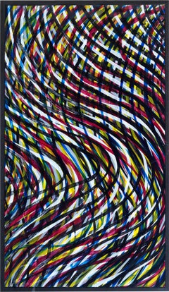 Wavy Lines (Color) - Impression, art abstrait, minimalisme, art contemporain, gravure sur bois