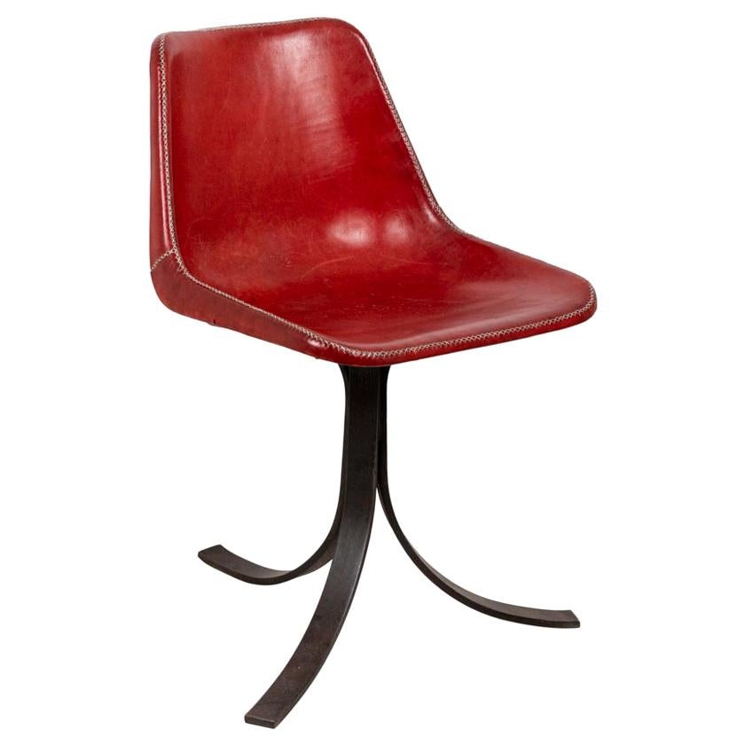 Sol & Luna, Chair in Red Leather and Metal, Contemporary Work