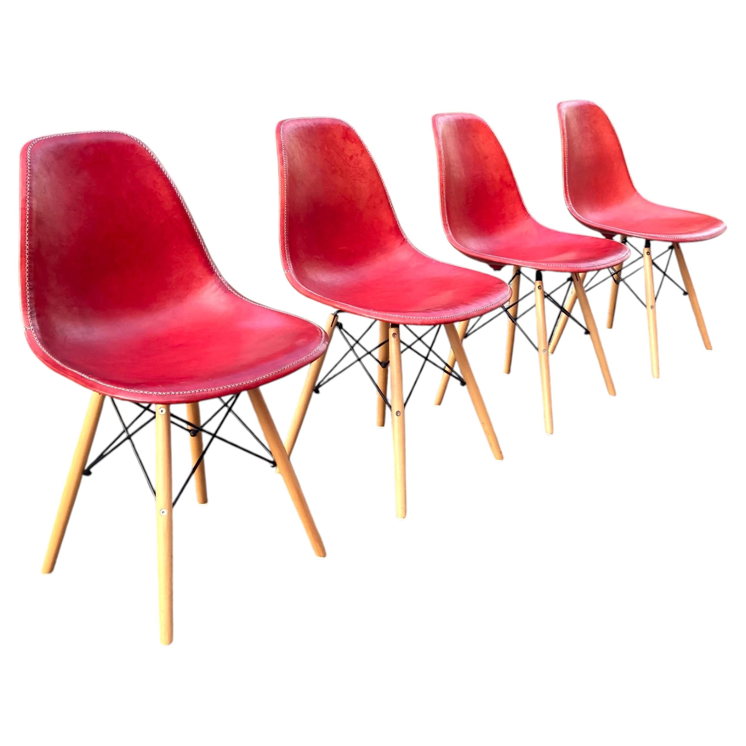 Sol & Luna Side Chairs in Ox Red Saddle Leather, Set of 4 For Sale