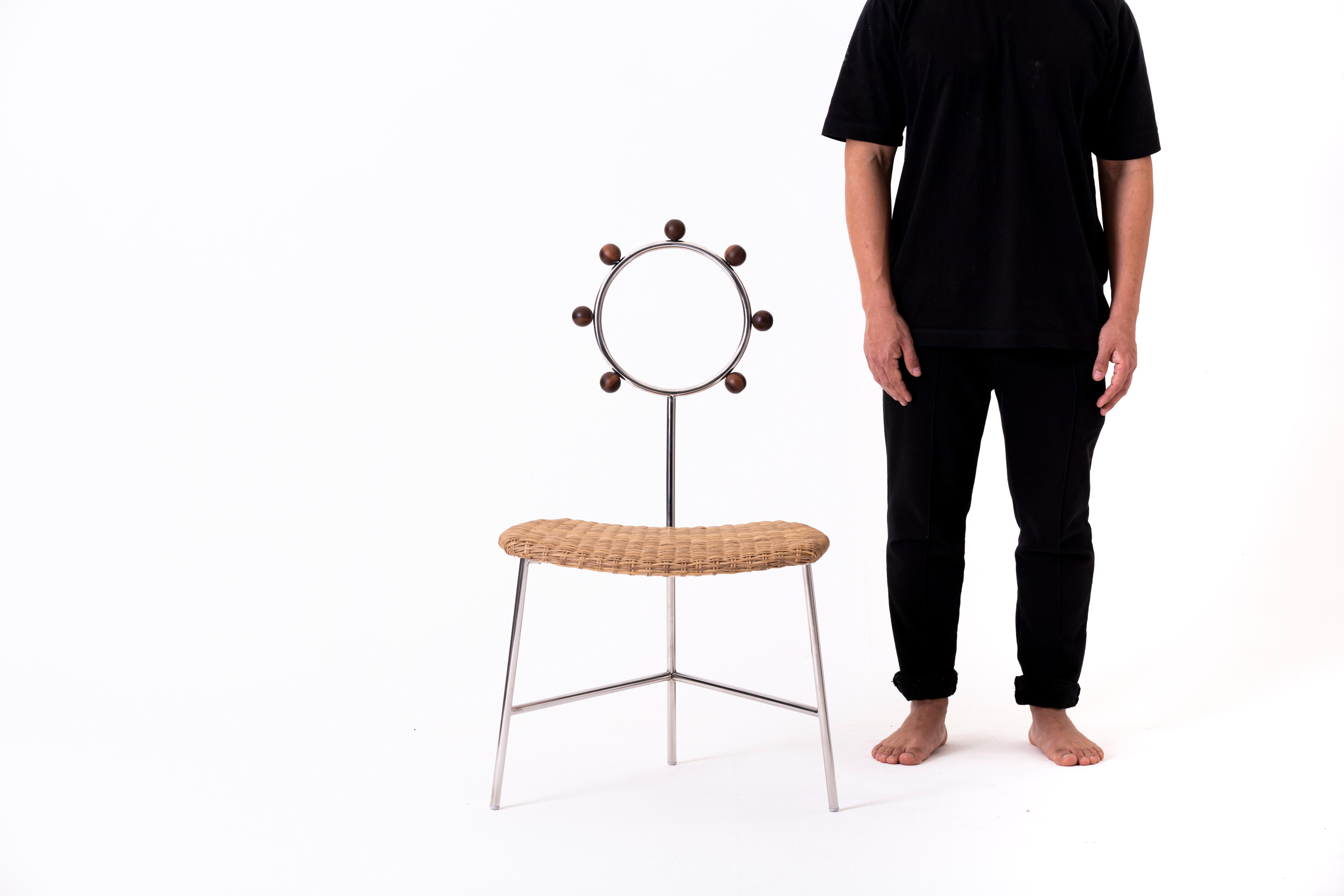 SOL minimalist chair handwoven in natural straw and stainless steel For Sale 3