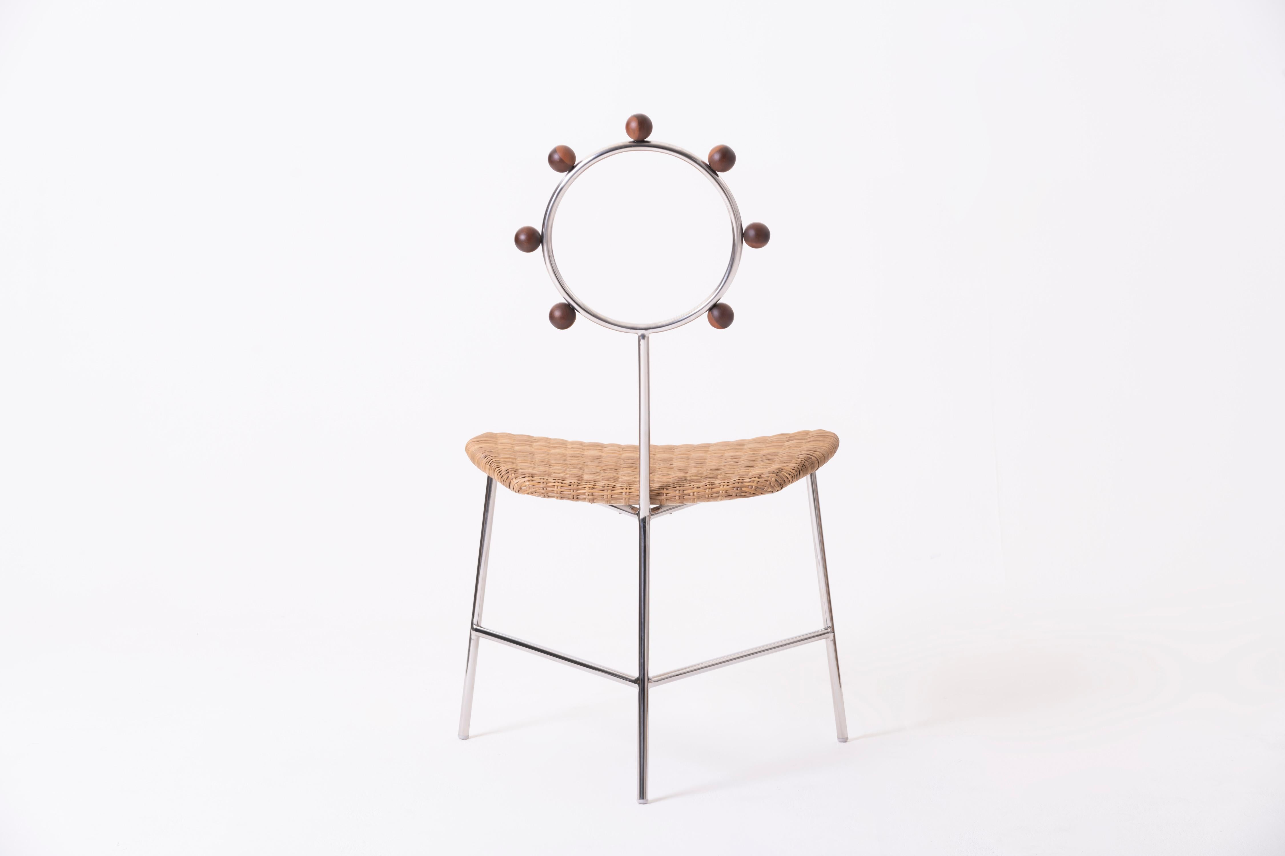 SOL minimalist chair handwoven in natural straw and stainless steel In New Condition For Sale In São Paulo, SP