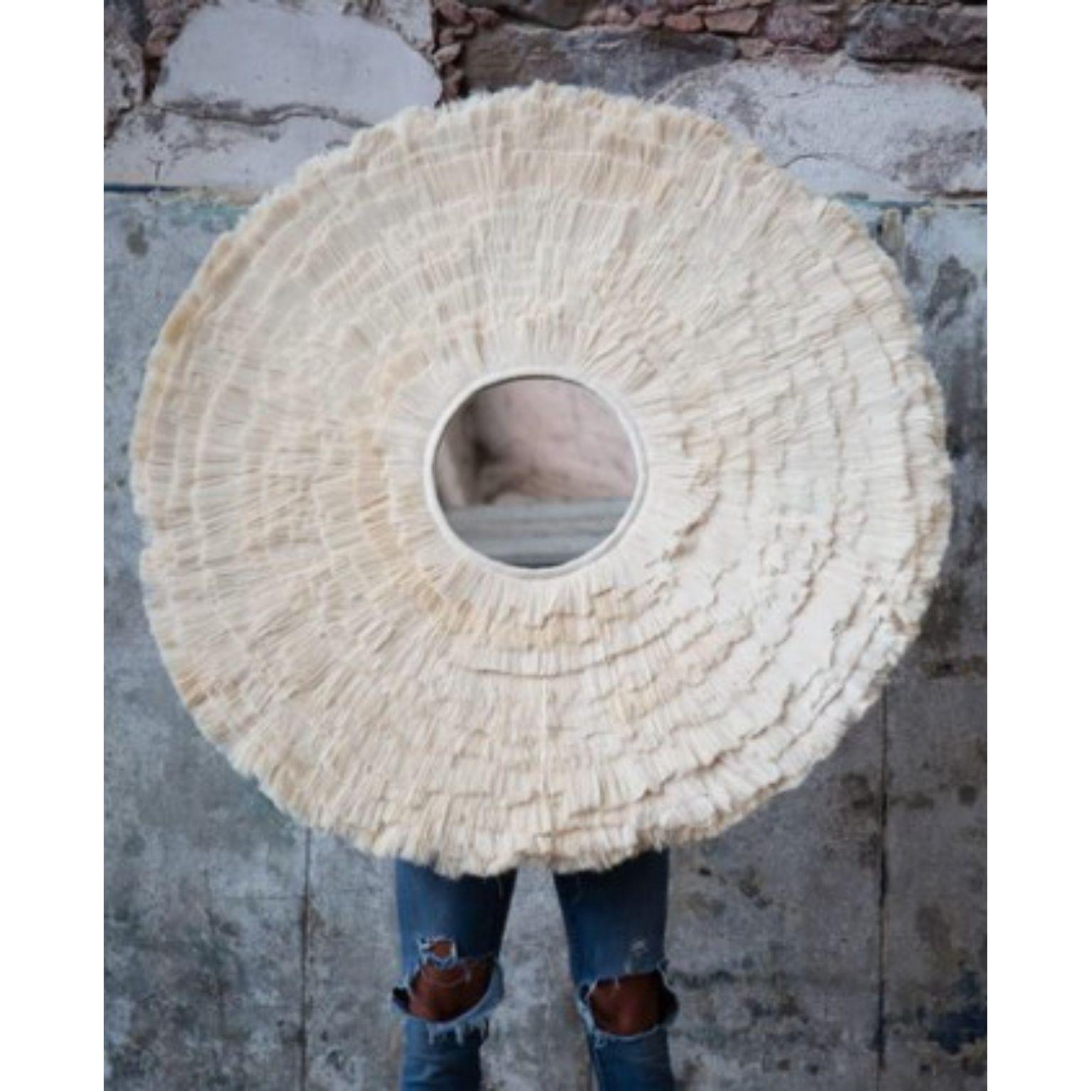 Sol Mirror by Caralarga
Dimensions: D120 x H120 cm
Materials: 100% repurposed raw cotton thread, mdf
base, 100% cotton lining, mirror
handmade

Caralarga is a textile design and production workshop inspired by nature’s raw materials; we seek