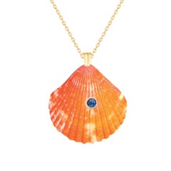 Sol Natural Shell Pendant with 14k Gold and Natural Blue Sapphire Gemstone