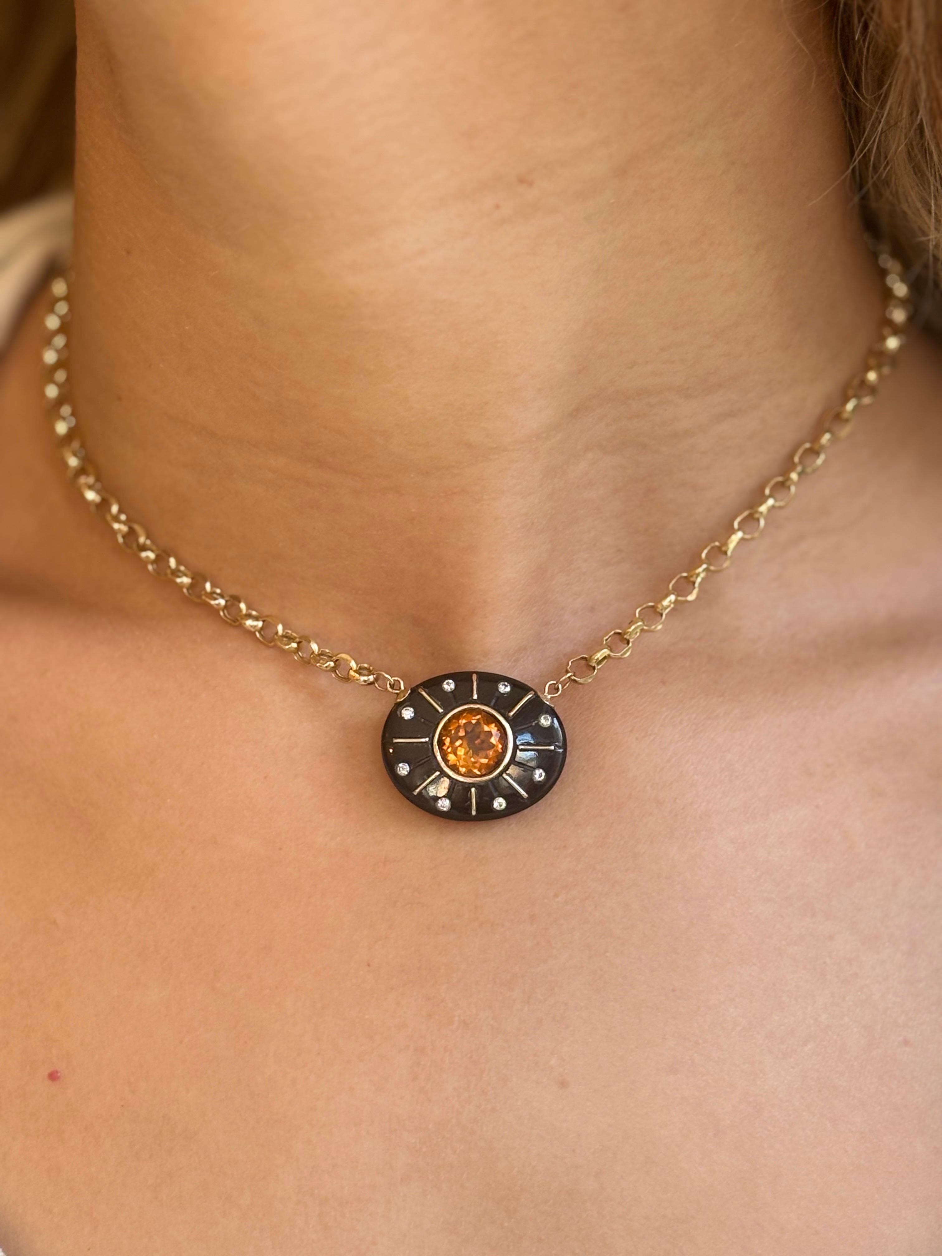 Collana SOL, onice nera, citrino, diamanti e oro 14k in vendita 5