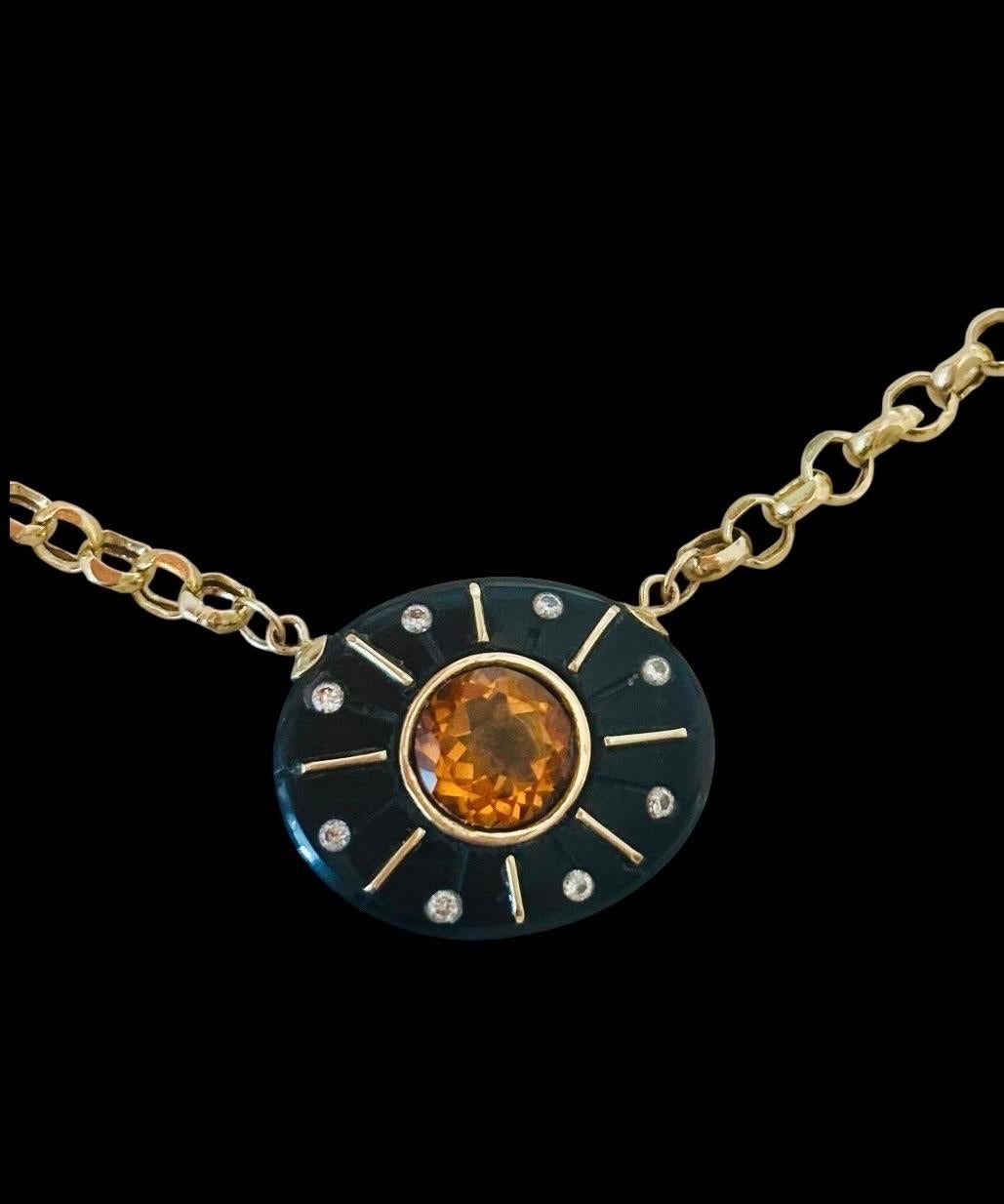 Collana SOL

Onice nera, citrino, diamanti, oro 14k

La linea S.L.A. è stata sviluppata intorno all'idea di onorare se stessi e di vivere una vita che ti illumini. Il sole è un potente simbolo di vita e di luce e questi pezzi sono stati progettati