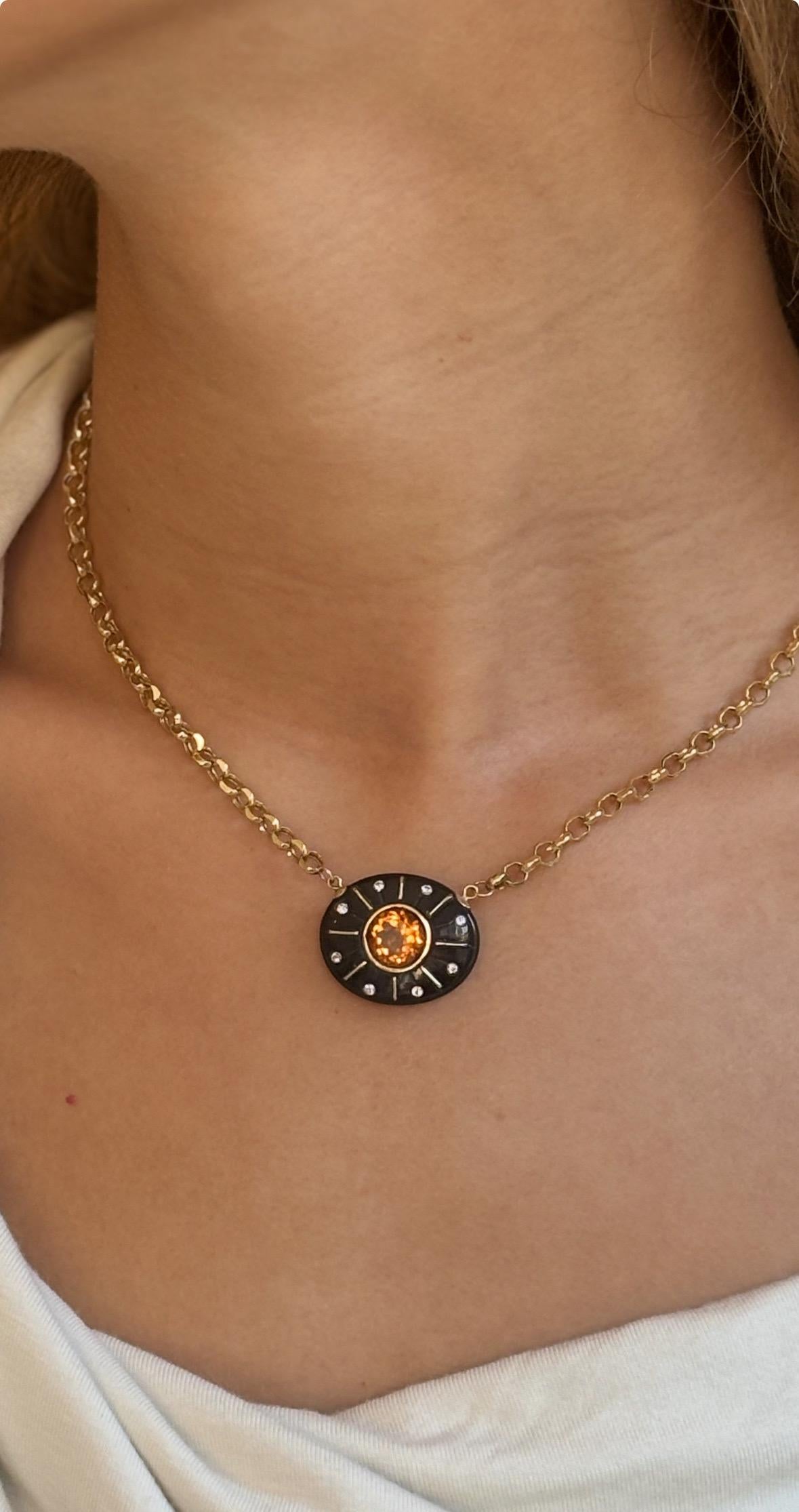 Taglio misto Collana SOL, onice nera, citrino, diamanti e oro 14k in vendita