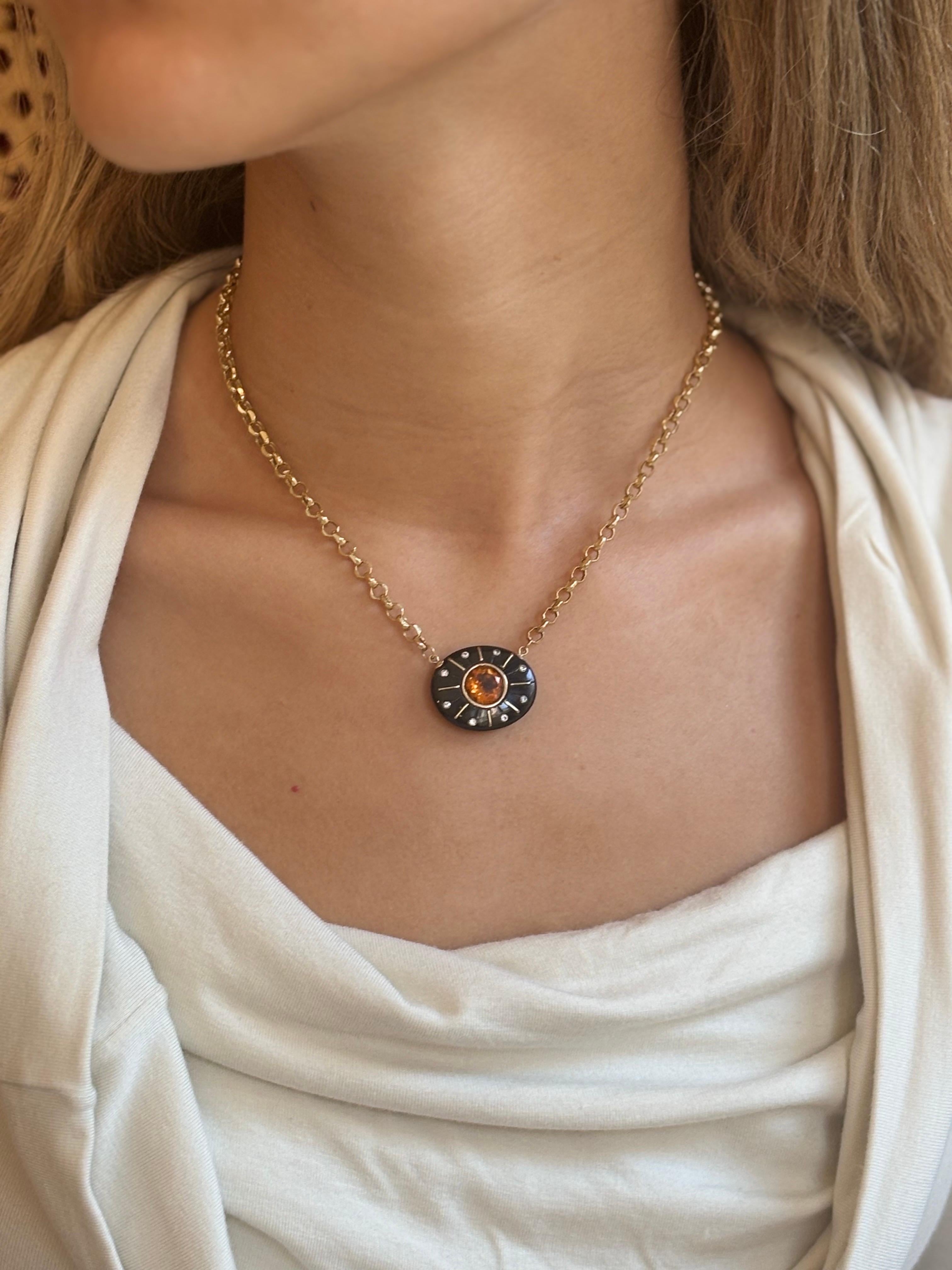 da uomo o donna Collana SOL, onice nera, citrino, diamanti e oro 14k in vendita