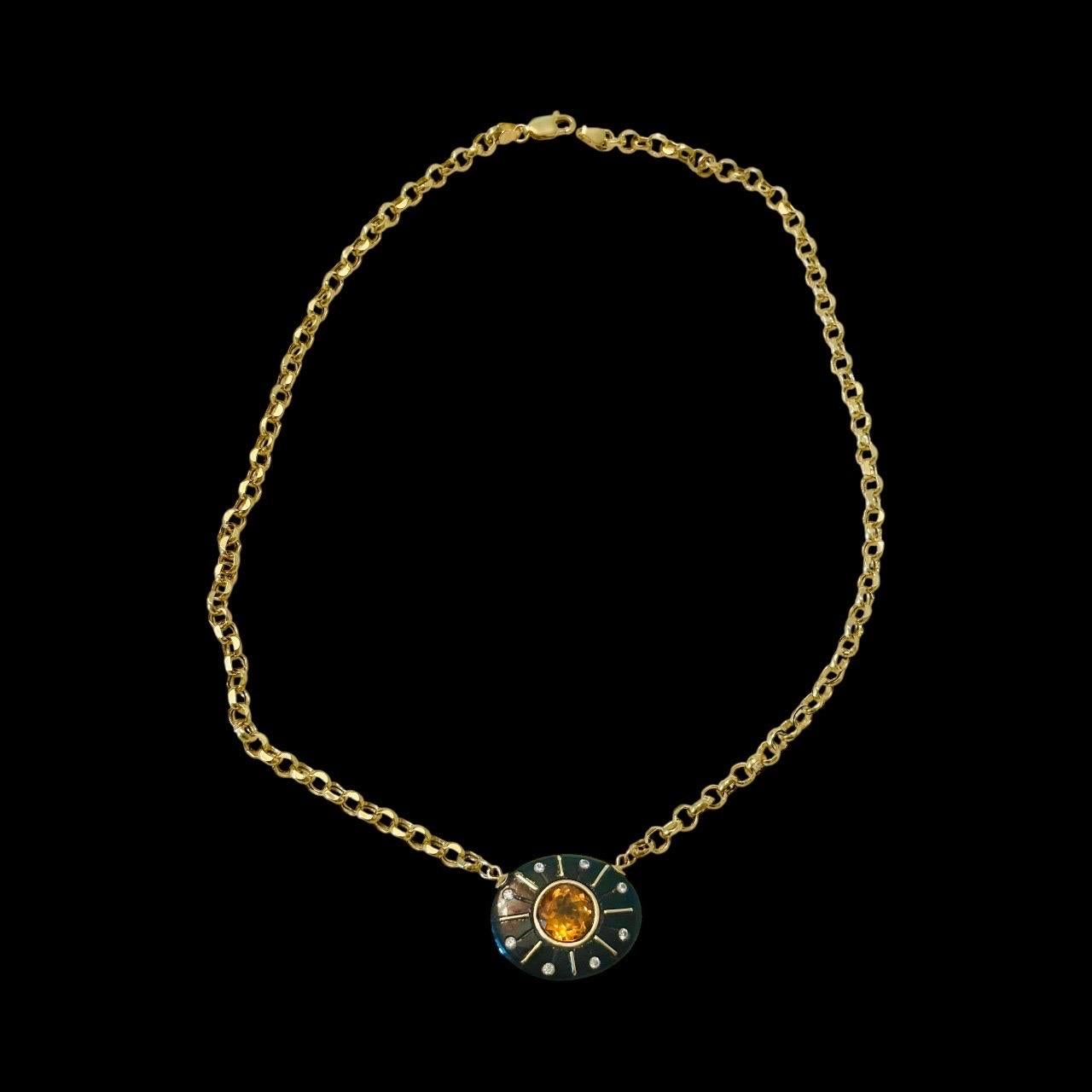 Collana SOL, onice nera, citrino, diamanti e oro 14k in vendita 1
