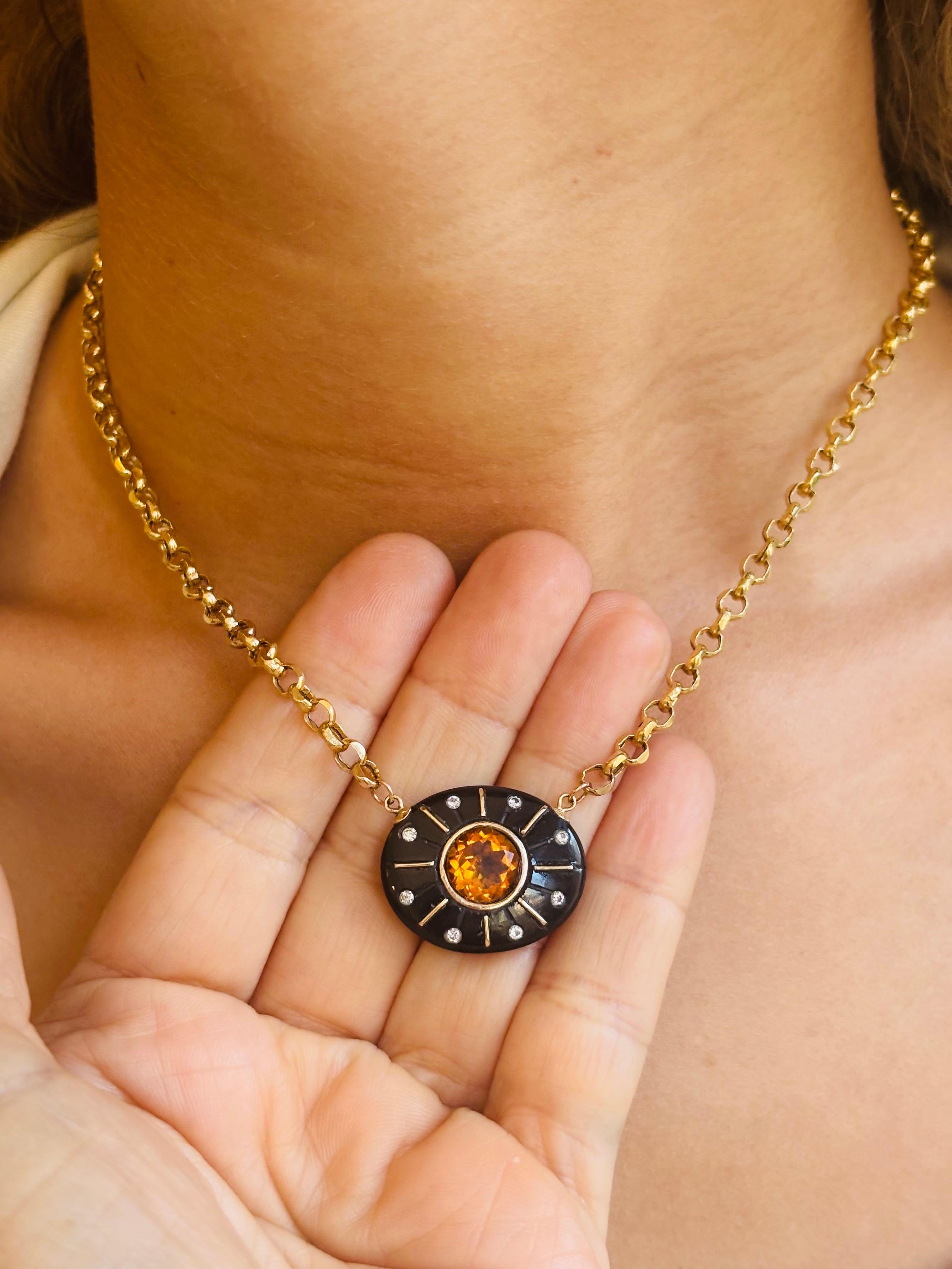 Collana SOL, onice nera, citrino, diamanti e oro 14k in vendita 2