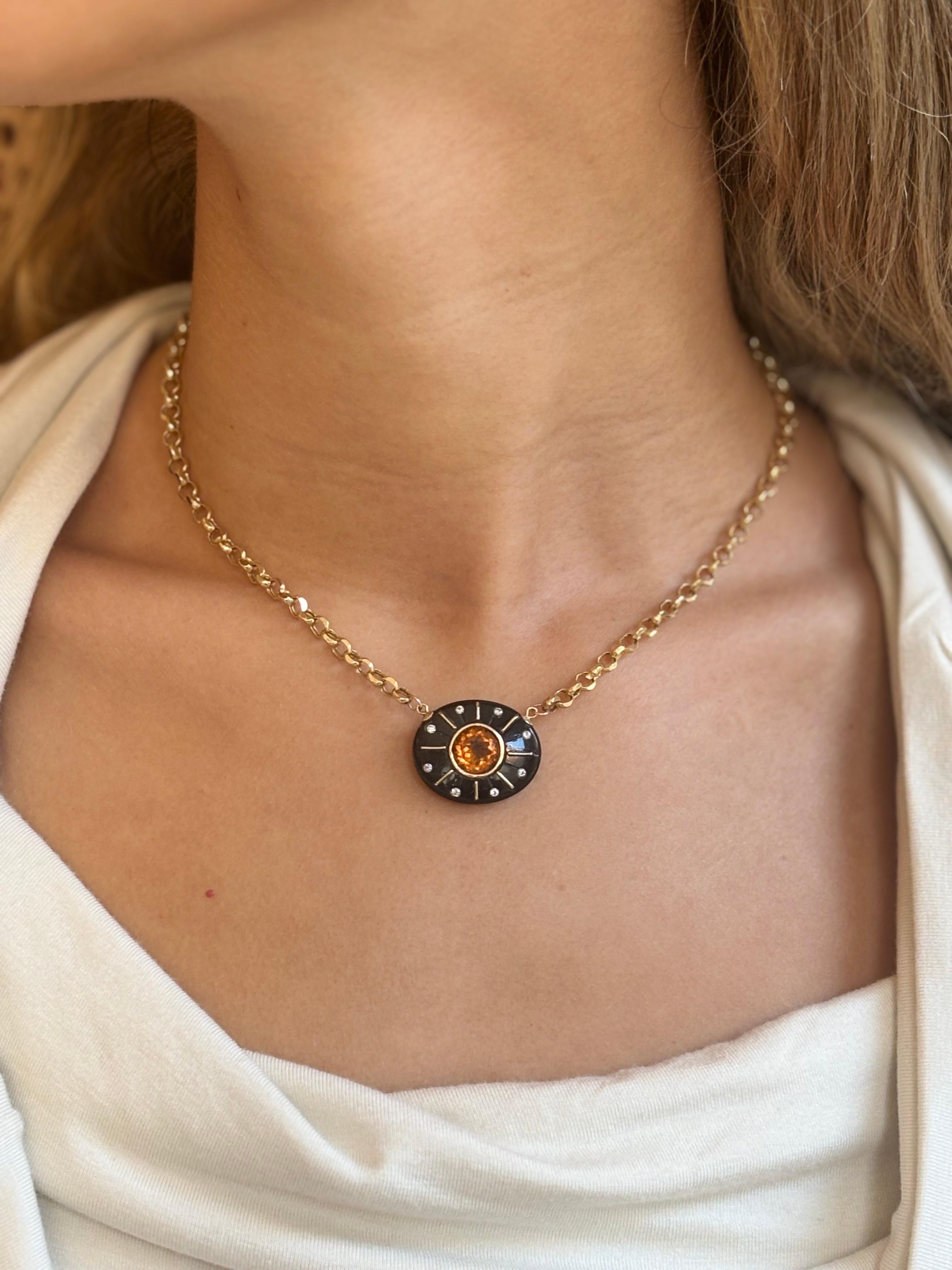 Collana SOL, onice nera, citrino, diamanti e oro 14k in vendita 4