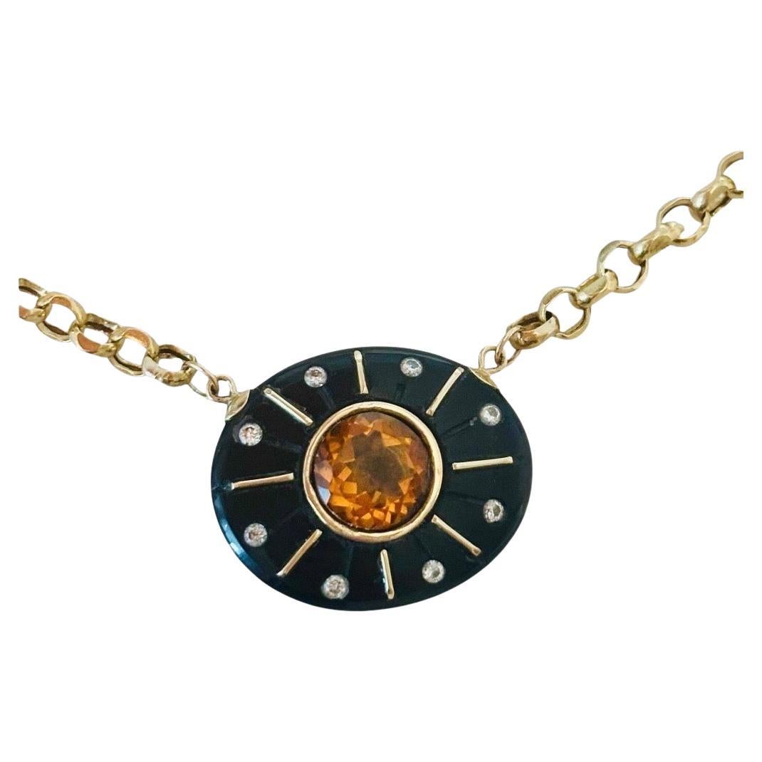 Collana SOL, onice nera, citrino, diamanti e oro 14k in vendita