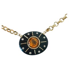 Collana SOL, onice nera, citrino, diamanti e oro 14k