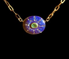 SOL NECKLACE, Lapis, Emerald, Diamonds & 14k Gold on a Paperclip Chain