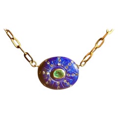SOL NECKLACE, Lapis, Emerald, Diamonds & 14k Gold on a Paperclip Chain
