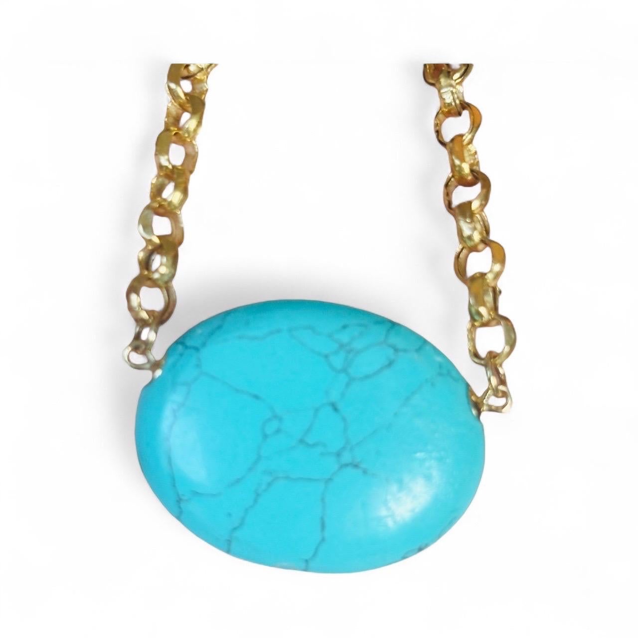 Collier SOL : Turquoise avec diamants et topaze bleue pendentif et chaîne en or 14k en vente 5