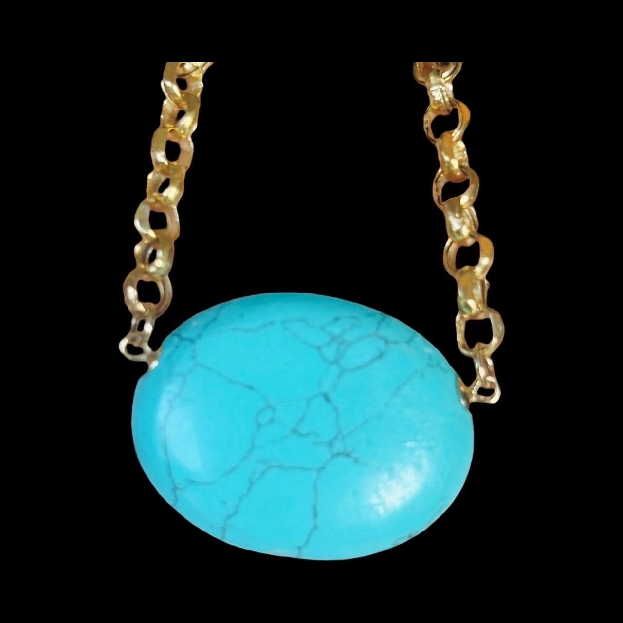 Collier SOL : Turquoise avec diamants et topaze bleue pendentif et chaîne en or 14k en vente 3