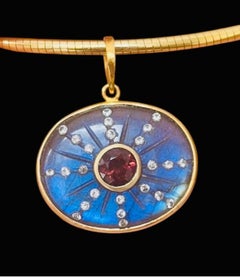 SOL Penant, Labradorite with Tourmaline, Diamonds & 14k Gold