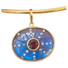 SOL Penant, Labradorite with Tourmaline, Diamonds & 14k Gold