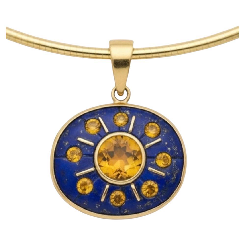 SOL-Anhänger, Lapis, mit Zitrinen und 14k Gold im Angebot