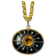 SOL PENDANT , BLACK ONYX, CITRINE, DIAMONDS & 14k GOLD