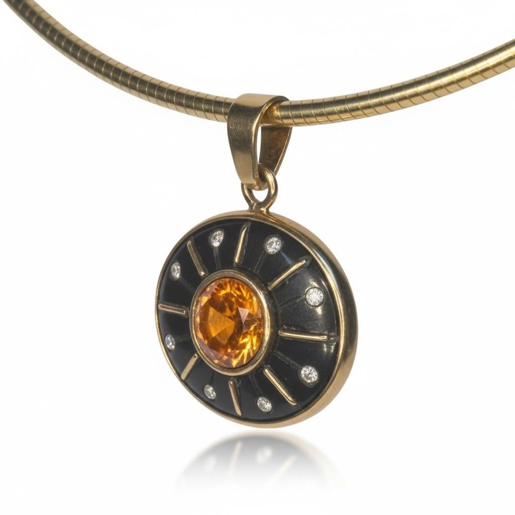 SOL Pendant, Black Onyx, Madeira Citrine, Diamonds & 14k Gold In New Condition For Sale In New York, NY