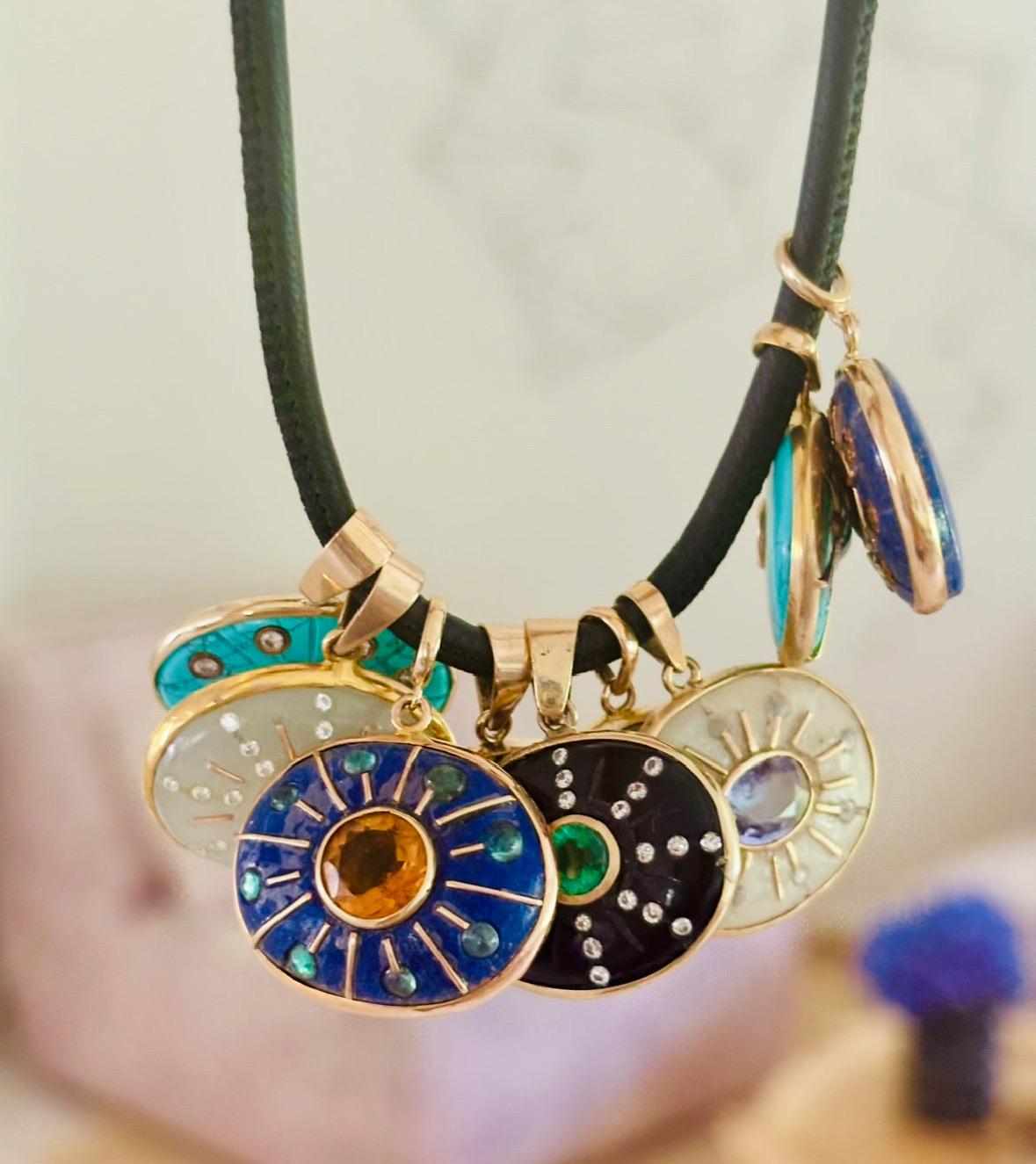 SOL Pendant, Black Onyx, Madeira Citrine, Diamonds & 14k Gold For Sale 2