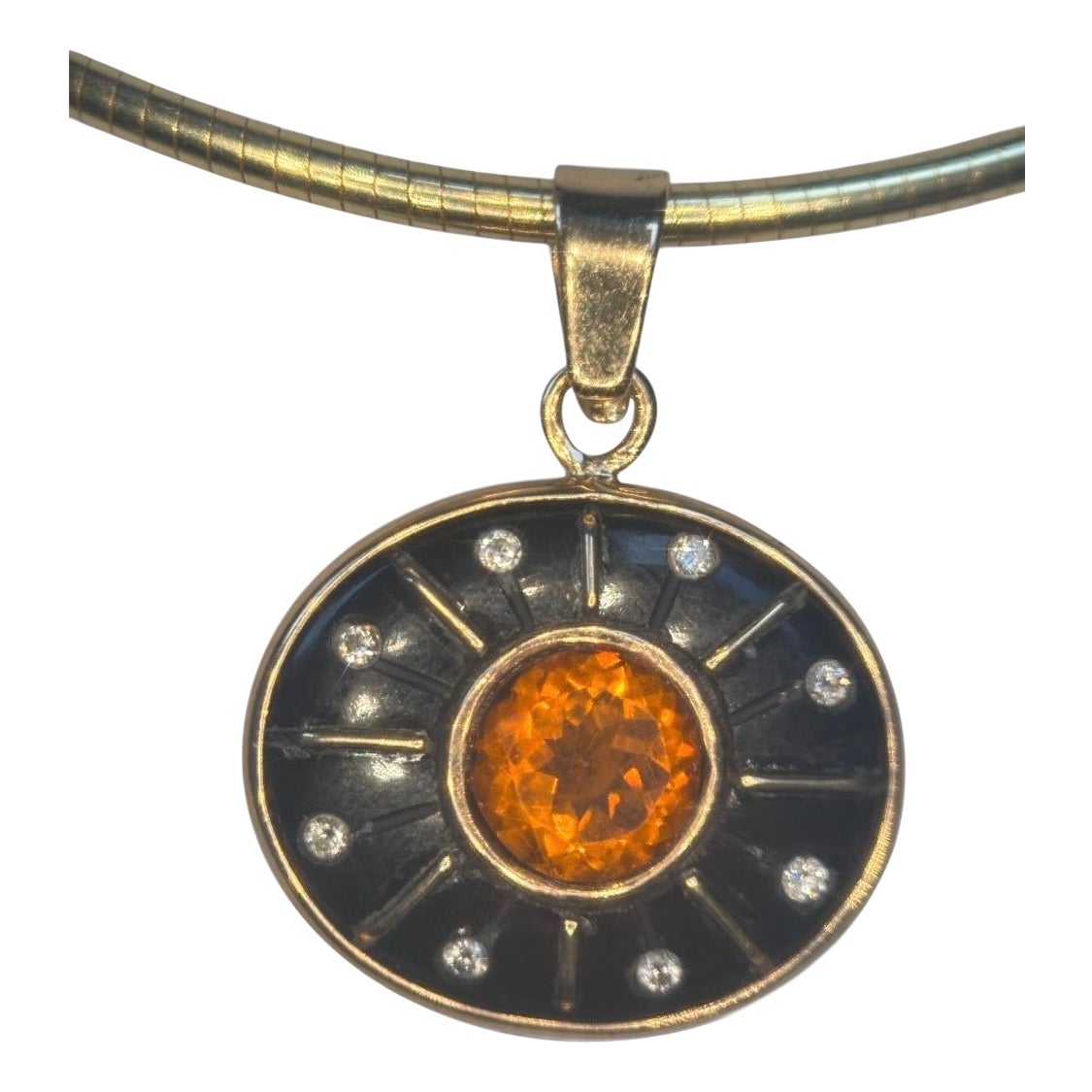 SOL Pendant, Black Onyx, Madeira Citrine, Diamonds
14k Gold