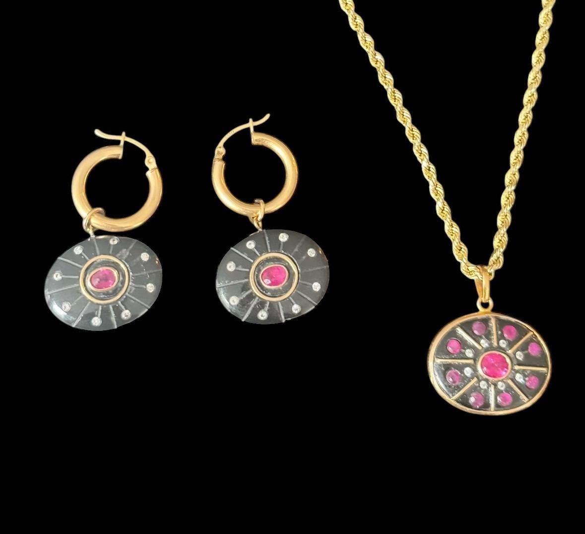 SOL PENDANT, Black Onyx, Rubies, Diamonds & 14k Gold For Sale 6
