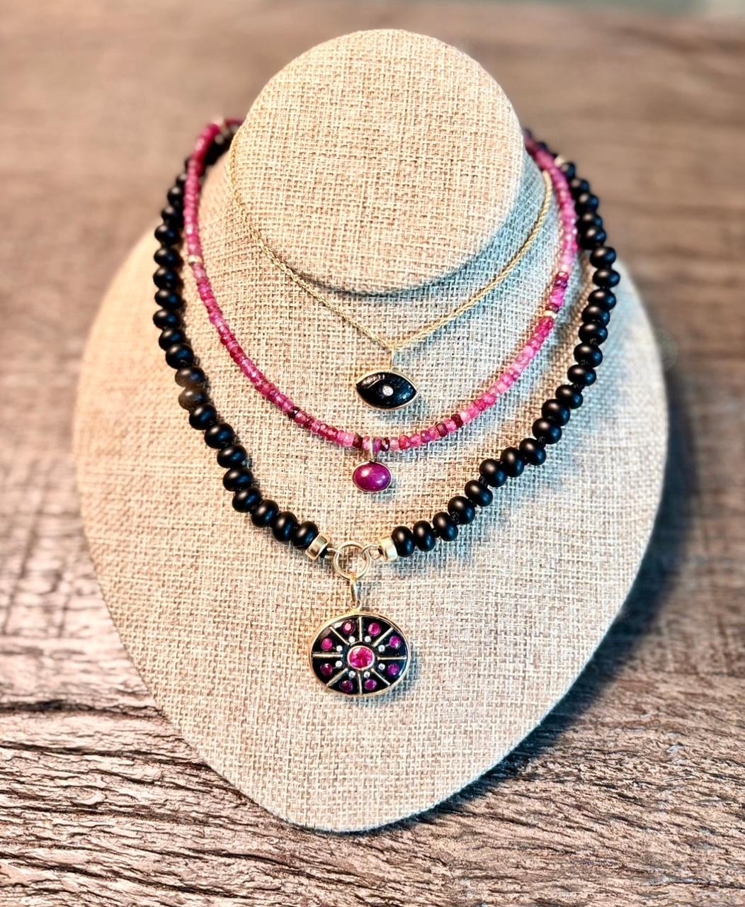 SOL PENDANT, Black Onyx, Rubies, Diamonds & 14k Gold For Sale 9