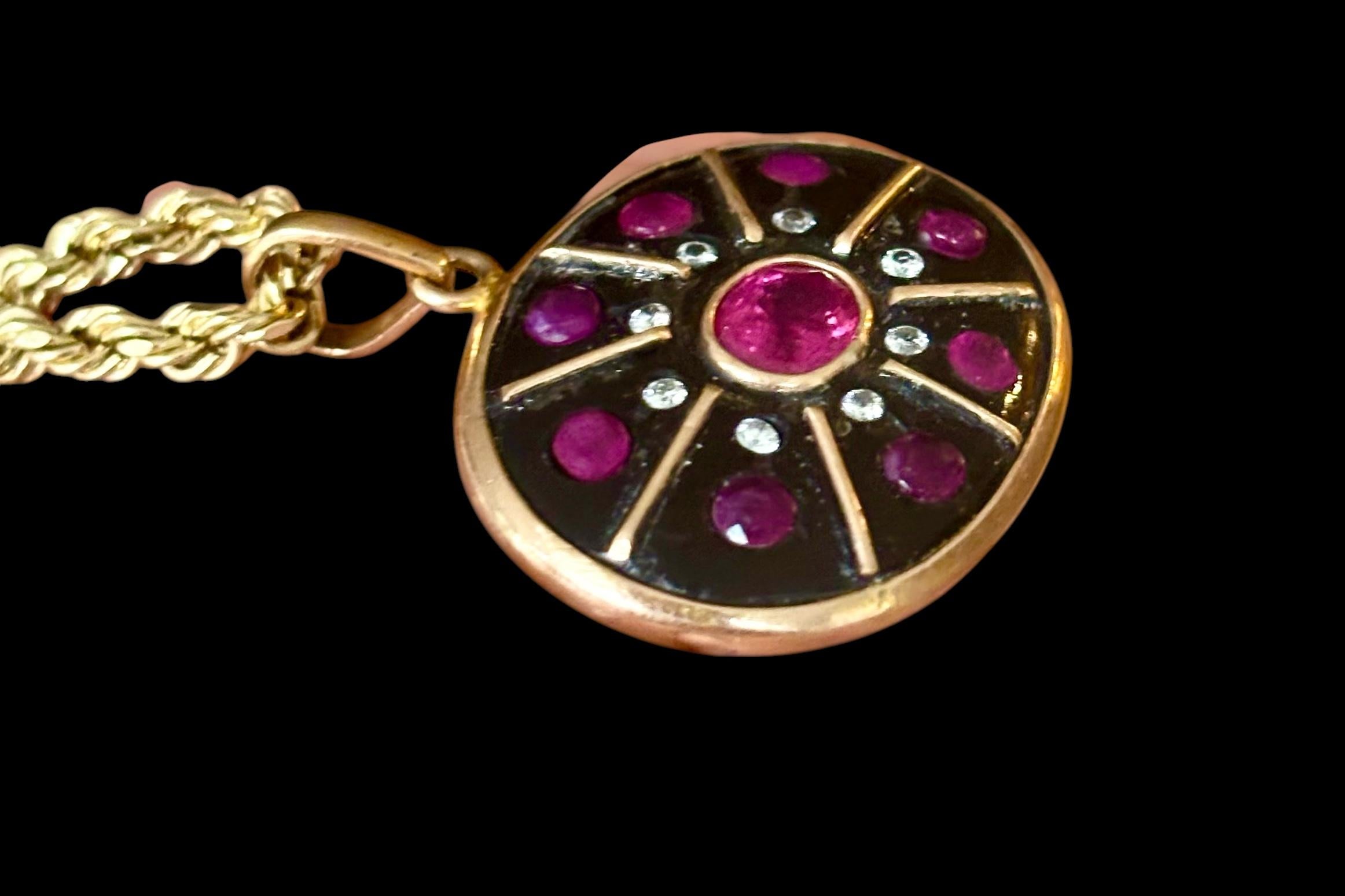 SOL PENDANT, Black Onyx, Rubies, Diamonds & 14k Gold For Sale 11