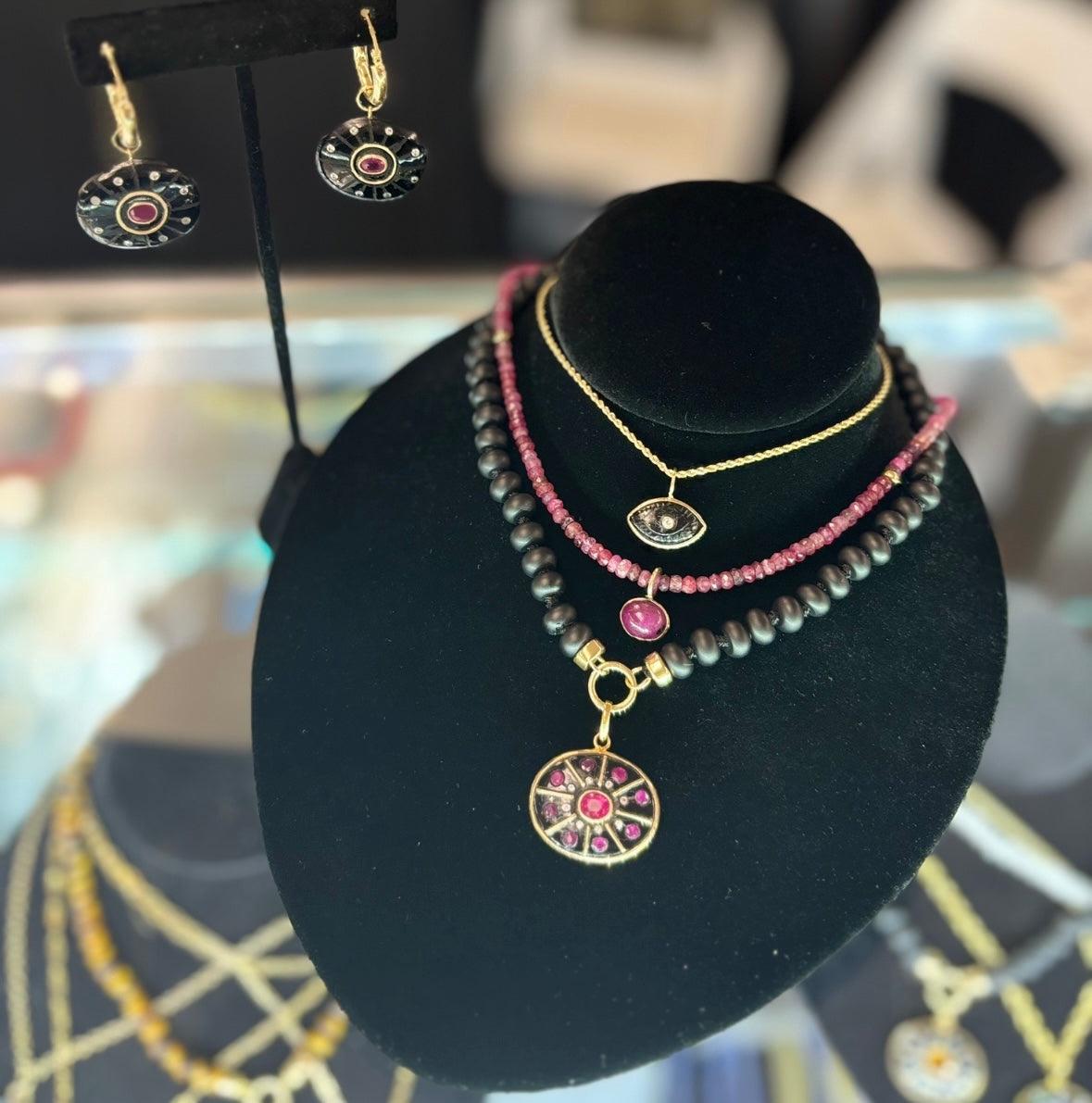 SOL PENDANT, Black Onyx, Rubies, Diamonds & 14k Gold In New Condition For Sale In New York, NY