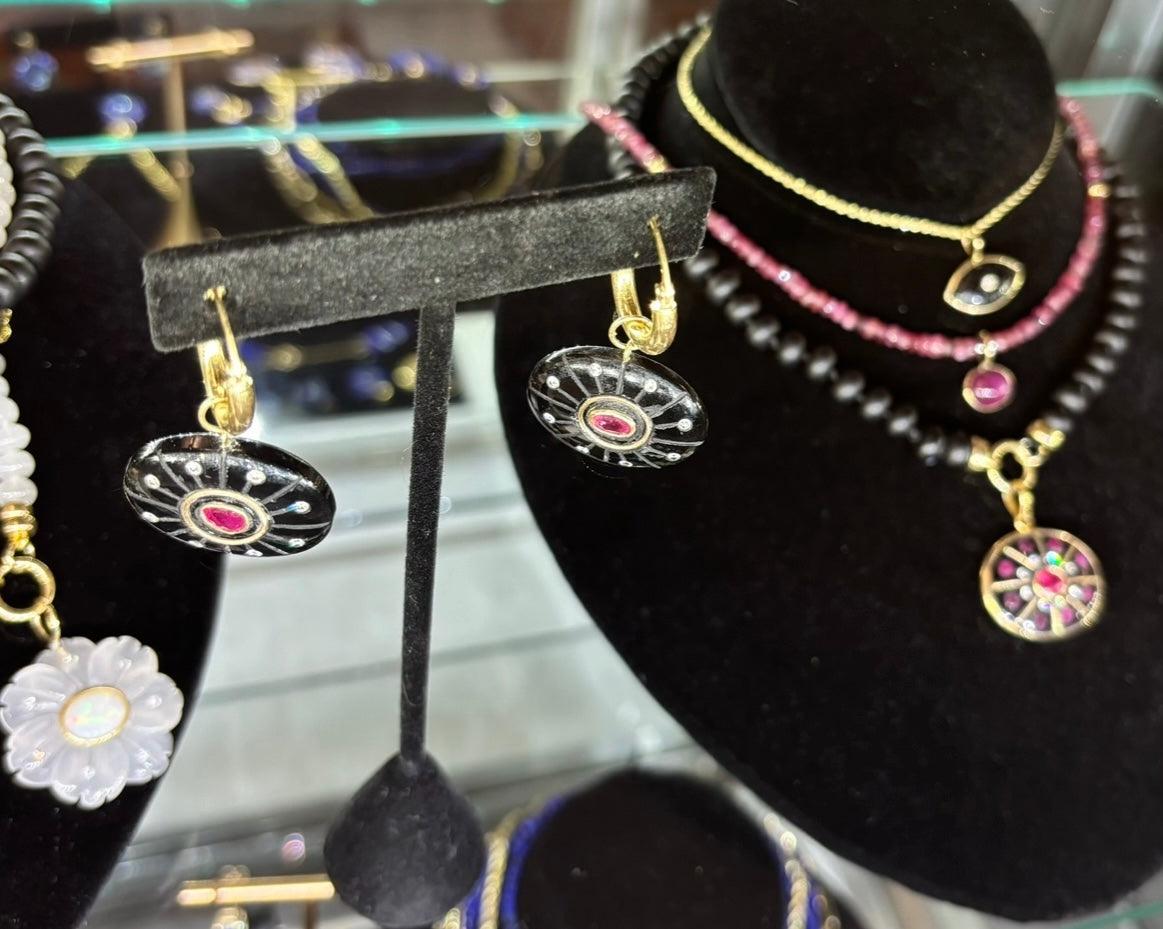 SOL PENDANT, Black Onyx, Rubies, Diamonds & 14k Gold For Sale 2