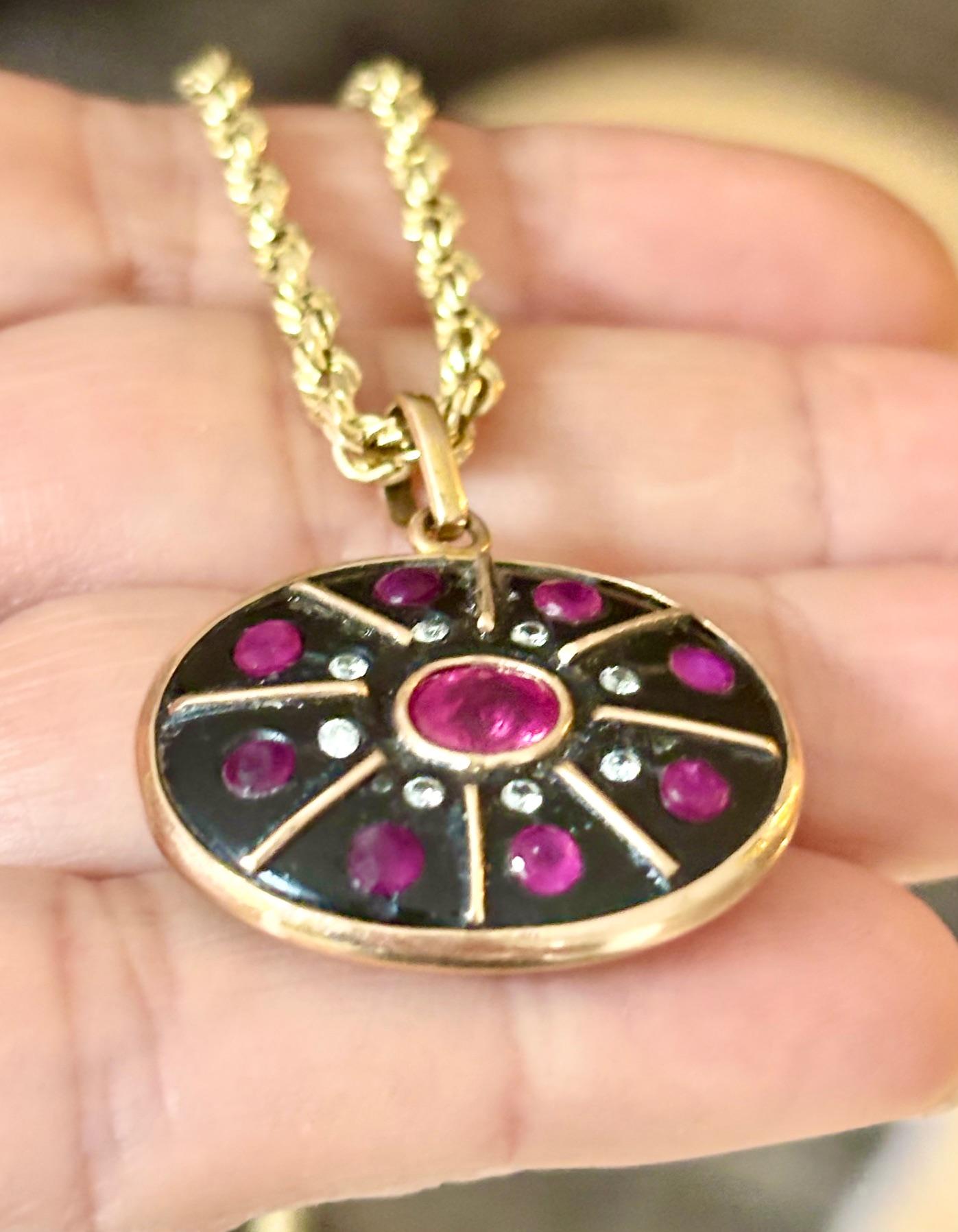 SOL PENDANT, Black Onyx, Rubies, Diamonds & 14k Gold For Sale 3