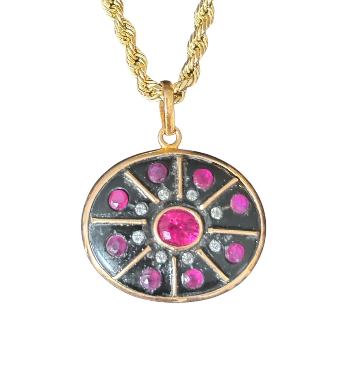 SOL PENDANT, Black Onyx, Rubies, Diamonds & 14k Gold For Sale 5