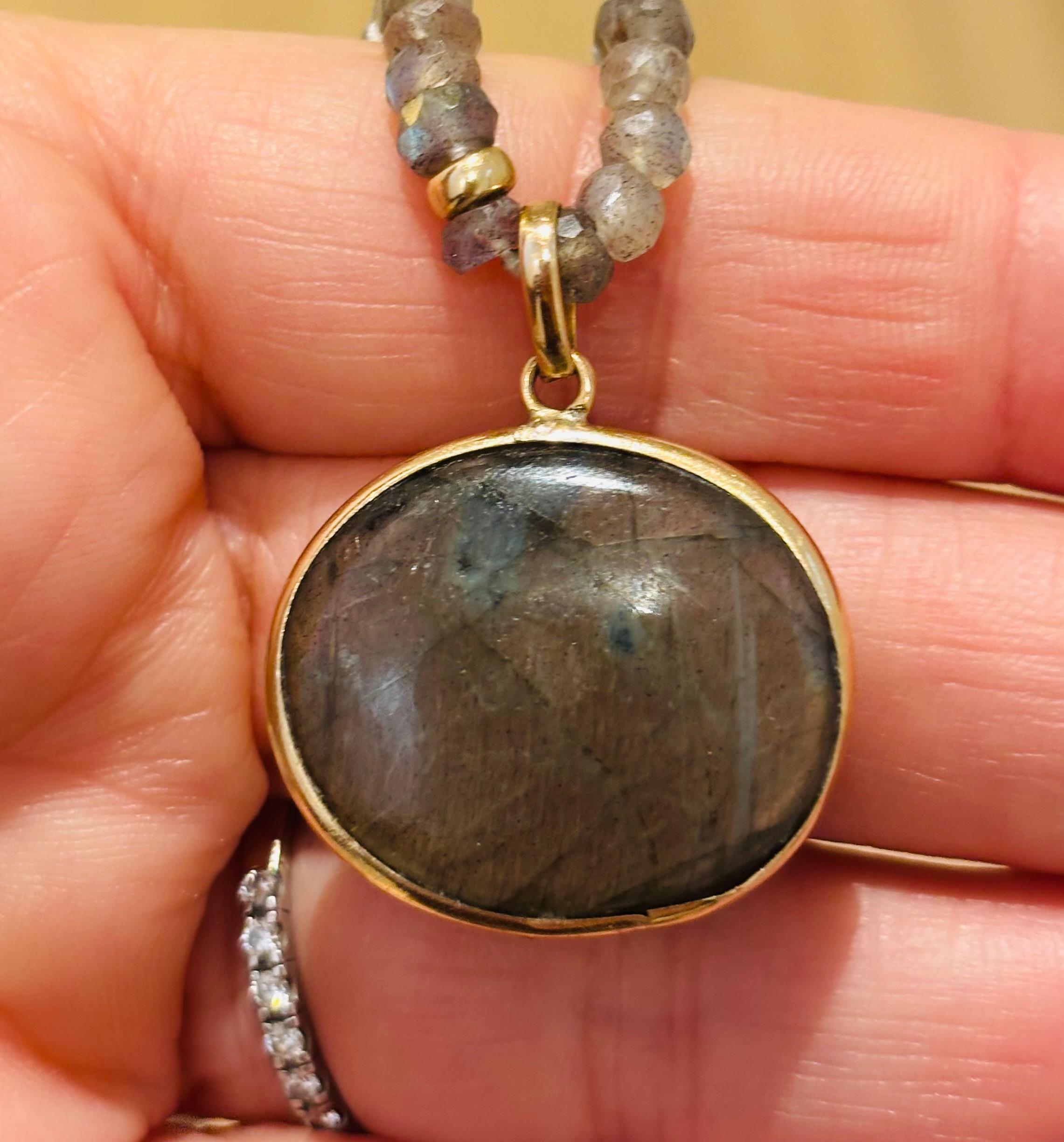 Pendentif en or 14 carats, labradorite, tourmaline, diamants en vente 5