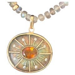 SOL PENDANT, Labradorite, Tourmaline, Diamonds, 14k Gold