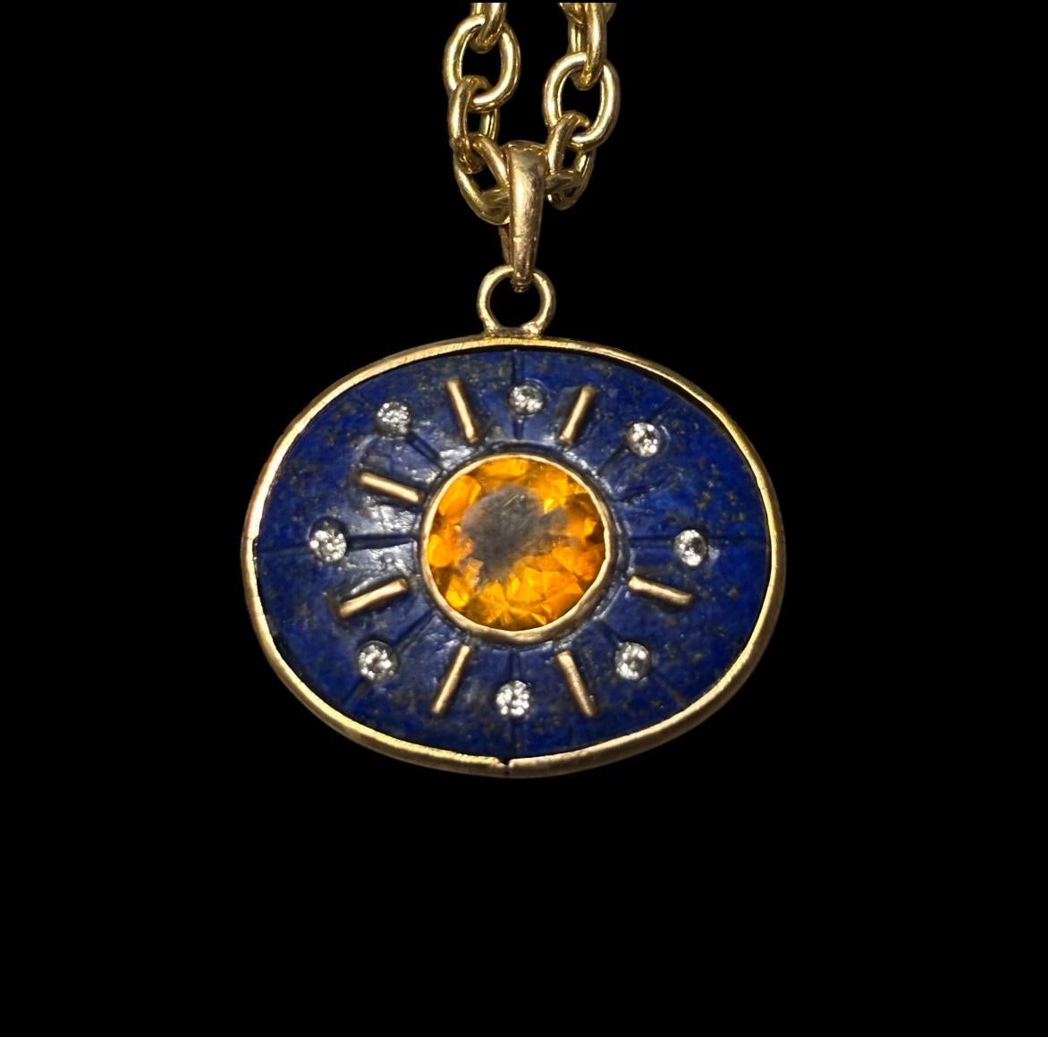 Ciondolo SOL, Lapis, Citrino, Diamanti e Oro 14k In condizioni Nuovo in vendita a New York, NY