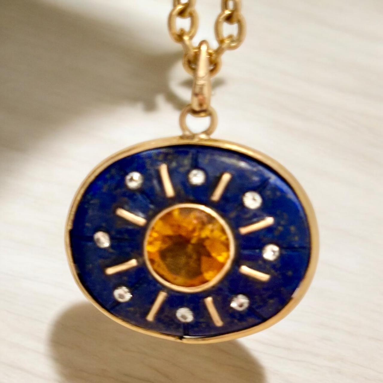Ciondolo SOL, Lapis, Citrino, Diamanti e Oro 14k in vendita 3