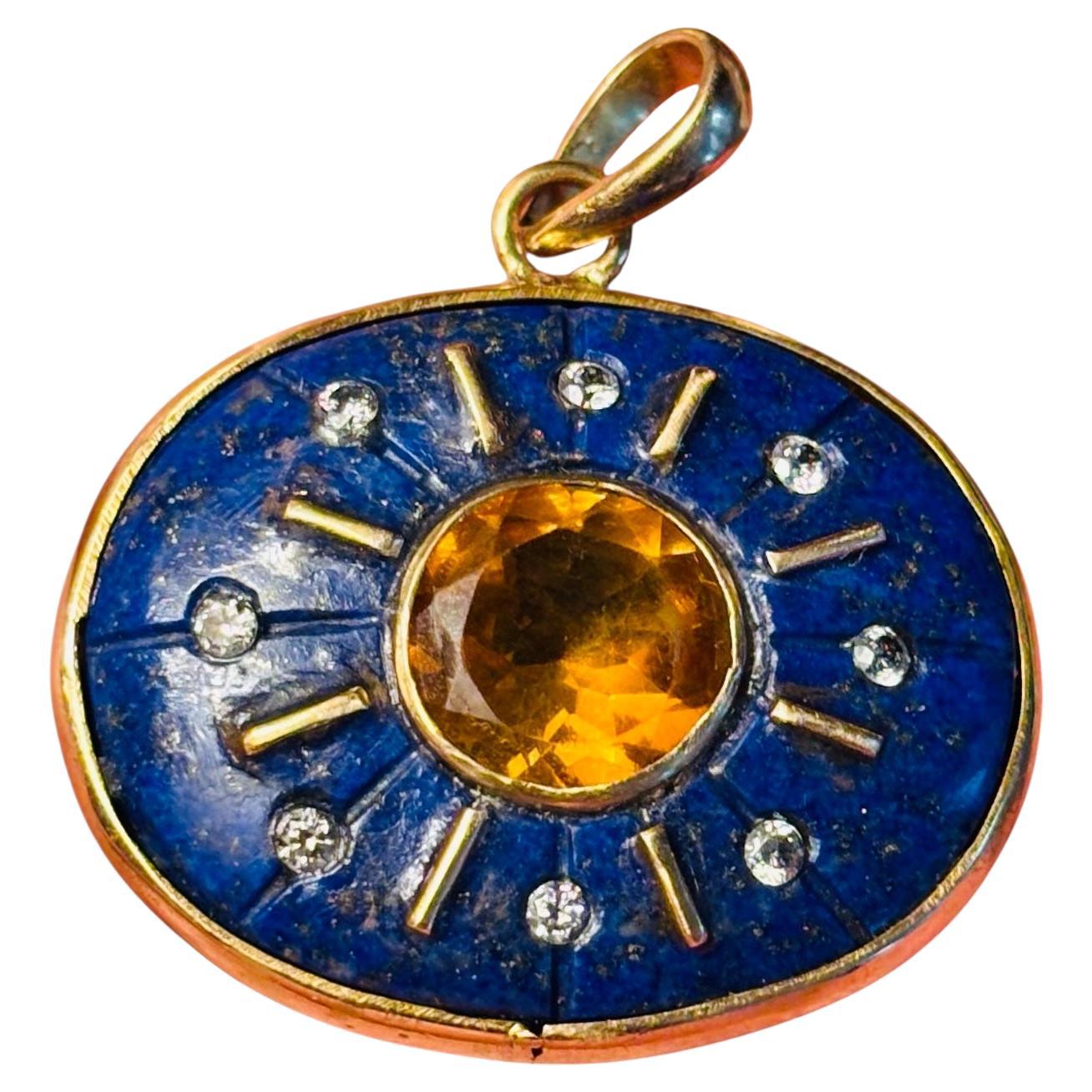 SOL Pendant, Lapis, Citrine, Diamonds & 14k Gold