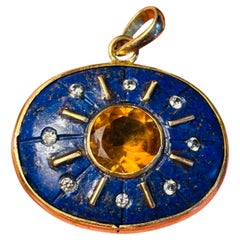 SOL Pendant, Lapis, Citrine, Diamonds & 14k Gold