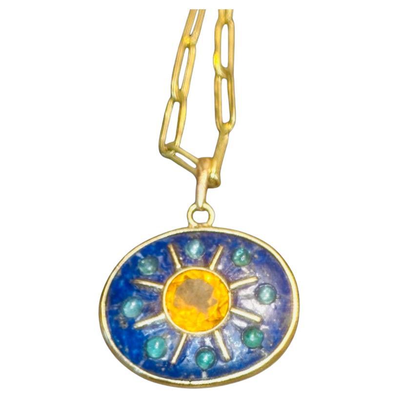 Taglio misto Ciondolo SOL, Lapis con Citrino, Smeraldi e Oro 14k