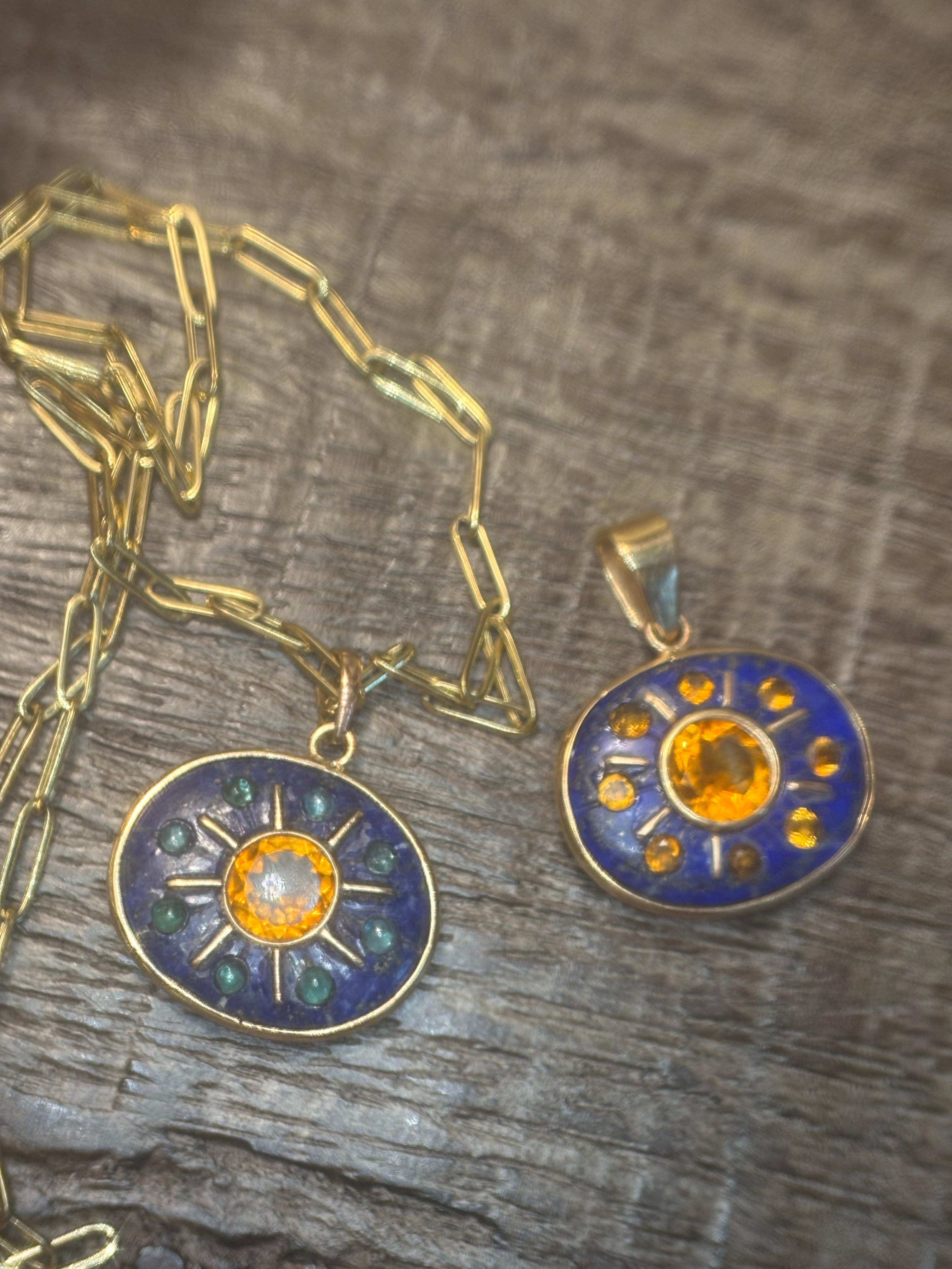 Ciondolo SOL, Lapis con Citrino, Smeraldi e Oro 14k In condizioni Nuovo a New York, NY