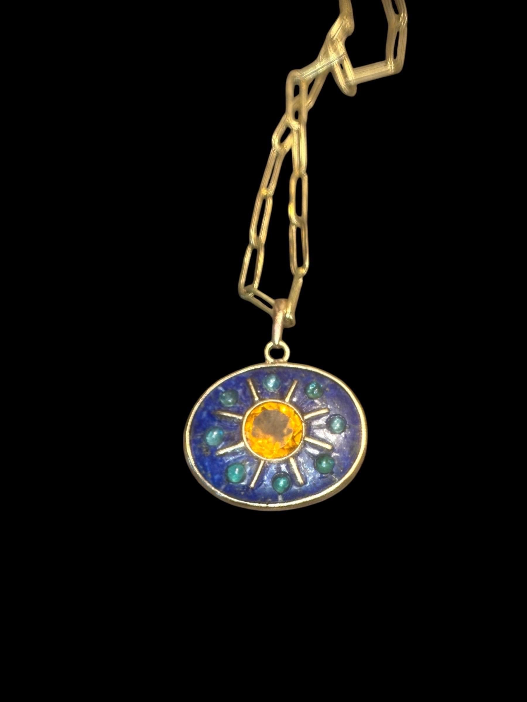 Ciondolo SOL, Lapis con Citrino, Smeraldi e Oro 14k 2
