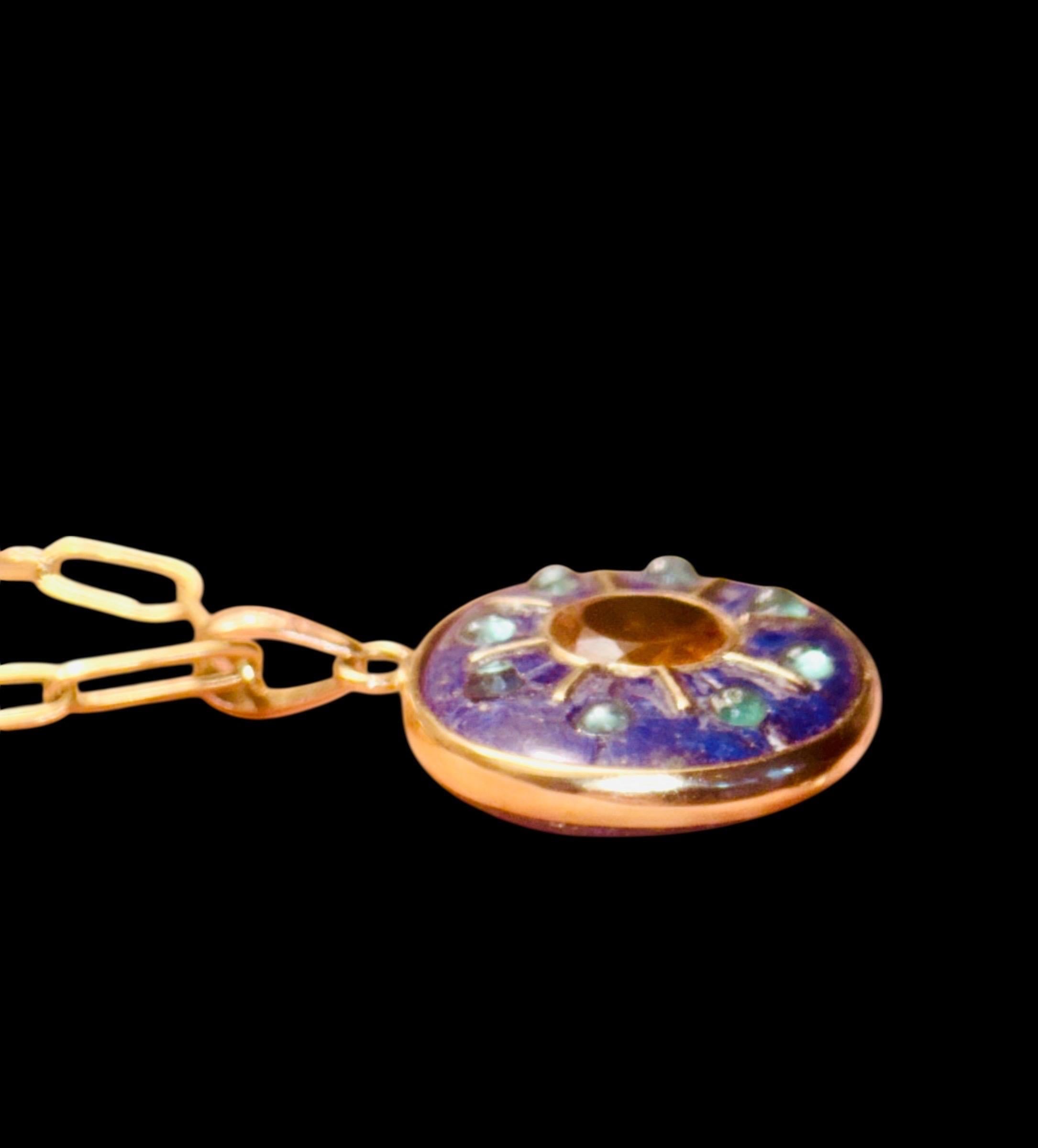 Ciondolo SOL, Lapis con Citrino, Smeraldi e Oro 14k 3