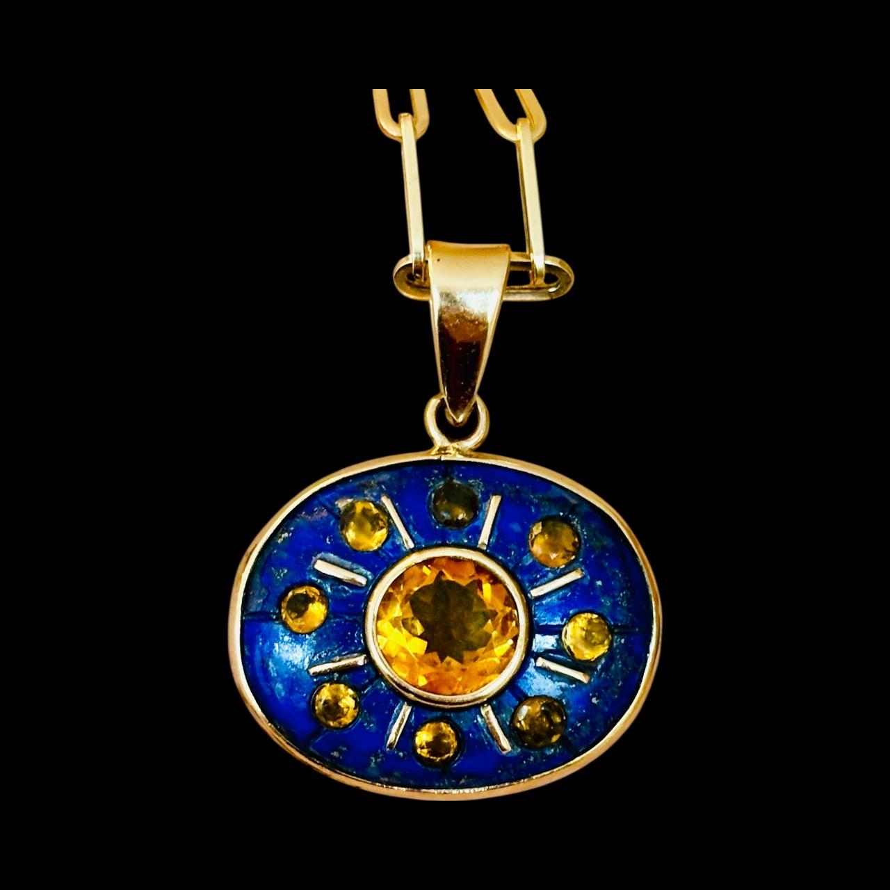 Ciondolo SOL, Lapis, con Citrini e Oro 14k In condizioni Nuovo in vendita a New York, NY